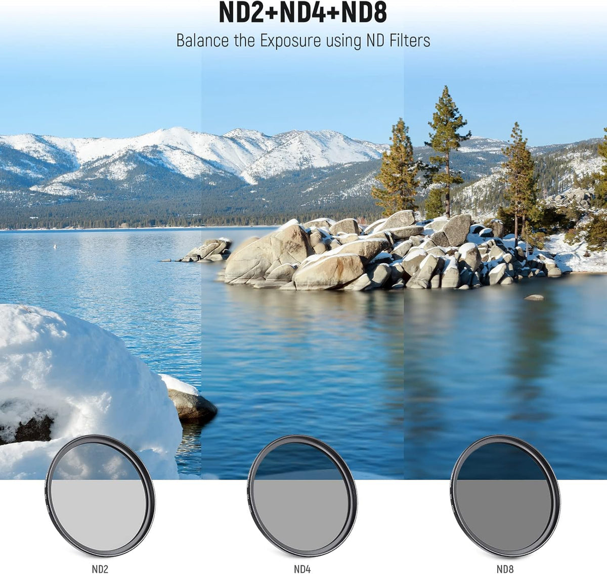 Neewer 82mm ND Lens Filter Kit: UV, CPL (Circular Polarising), FLD, ND2, ND4, ND8, Lens Hood and Lens Cap for Canon