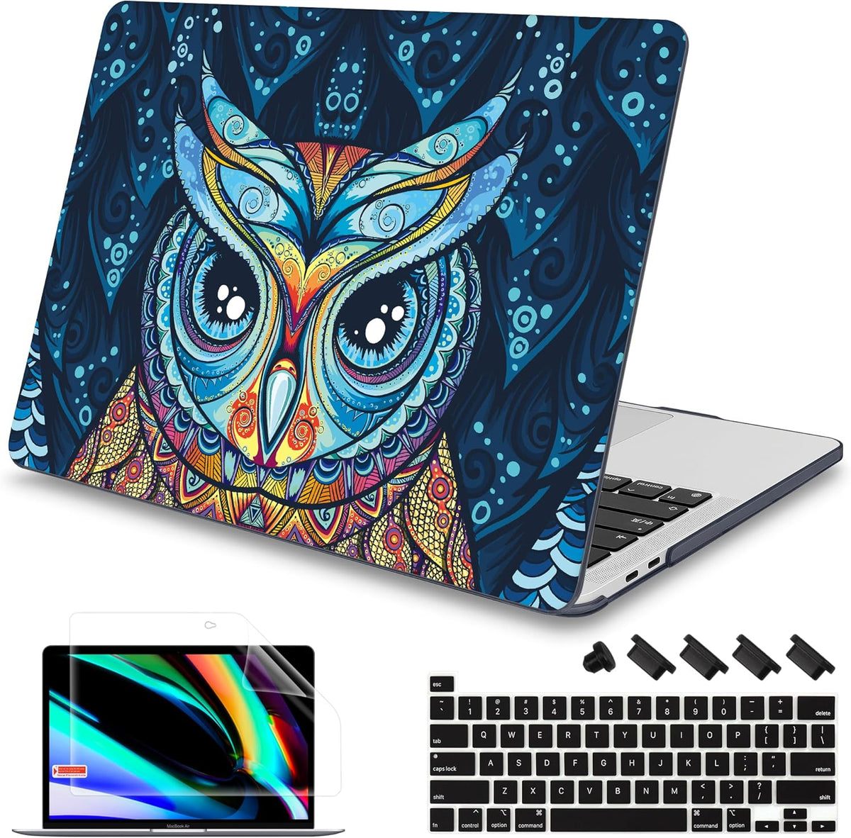 Mektron Cute Owl Plastic Hard Shell Cover for MacBook Pro 16 inch Case A2141 2020 2019 with Touch Bar & Touch ID, 4 in 1 Laptop Case, Keyboard Skin, Screen Protector, Dust Plug