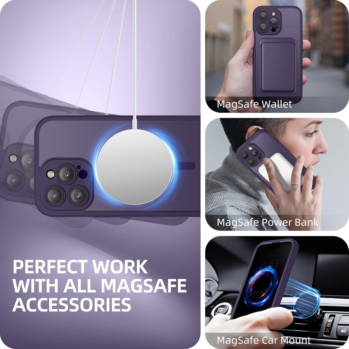 BERFY Magnetic for iPhone 14 Pro Max Case, Compatible with MagSafe,Built-in Privacy Screen Protector and Upgraded Camera Protection,Anti-Spy Full Body Shockproof Phone Case for 14 Pro Max 6.7", Purple