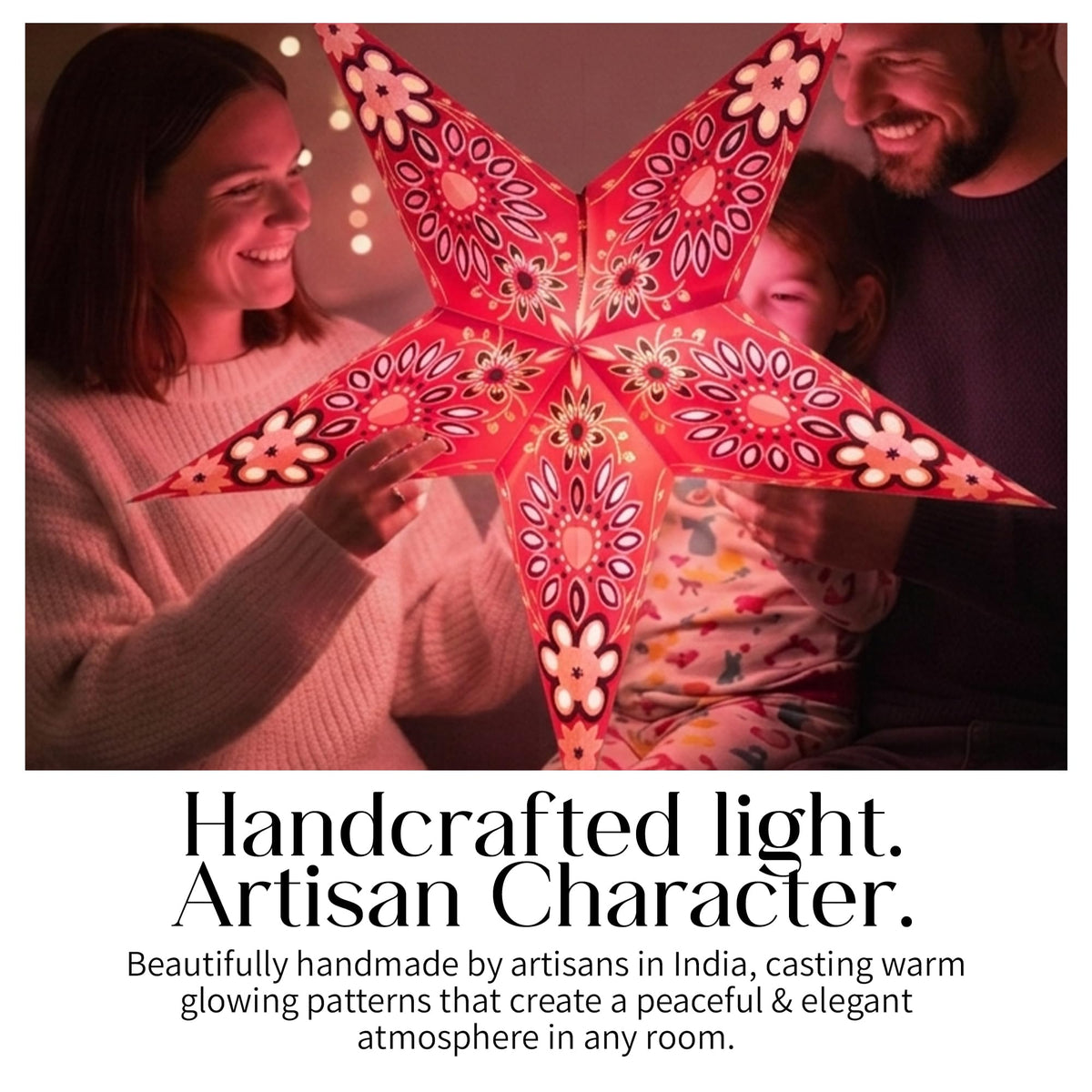 Om Gallery Paper Starlight 24 Inch - Handcrafted Hanging Star Lantern with 100% Recycled Material - Large Paper Star Lamp with 12-Foot UL Approved