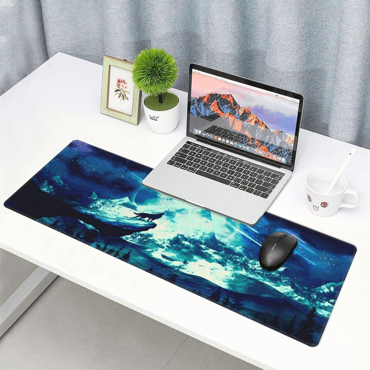 Gaming Mouse Pad Anime Mousepad Large Extended Wolves Gaming Mouse Mat with Stitched Edges Wolf Office Decor with Non-Slip Rubber Base Desk Mat for Work Gaming Office Home 31.5'' X 11.8'' Inch