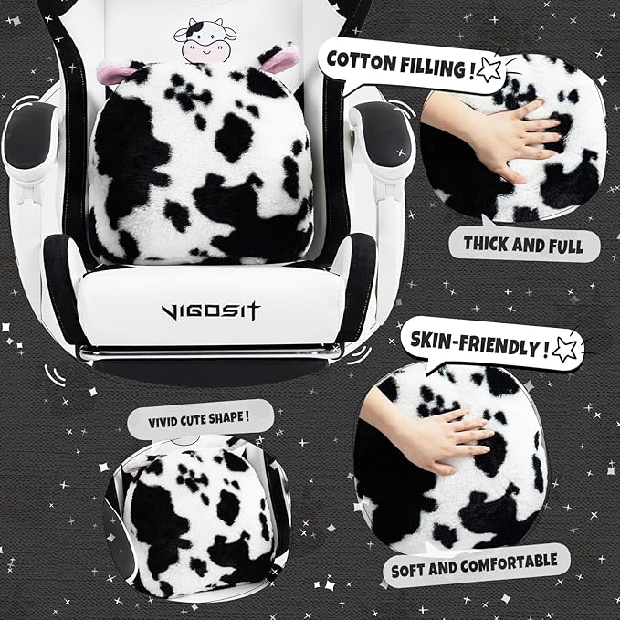 Cute Gaming Chair with Footrest - Ergonomic Computer Chair Cow Print Design High Back PU Leather Office Chairs with Lumbar Support for Adults