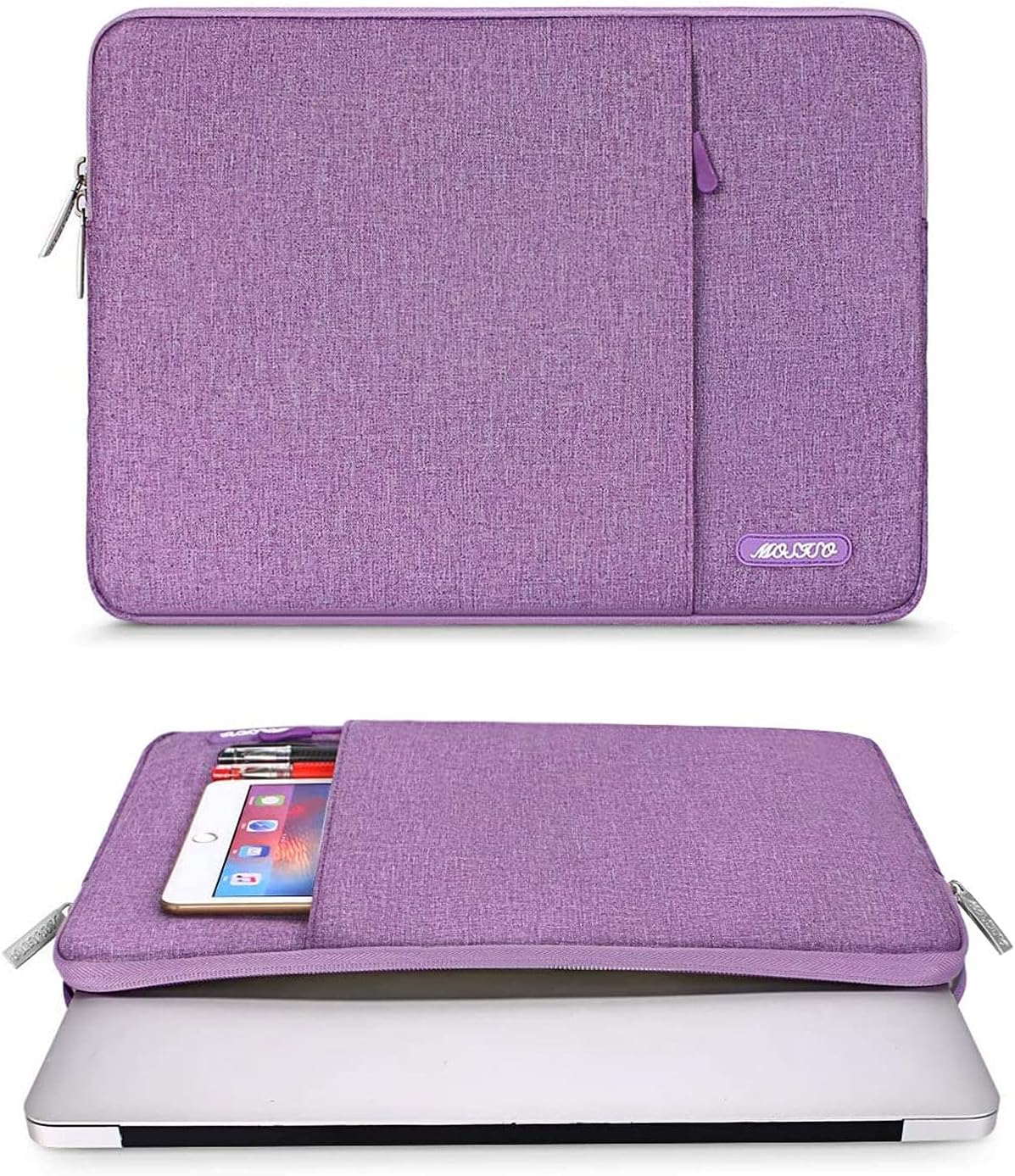 MOSISO Laptop Case 16 inch, 15-15.6 inch Laptop Sleeve Compatible with MacBook Pro 16 M4 M3 M2 M1, HP Acer Dell Lenovo ASUS Notebook, Polyester Vertical Computer Sleeve Bag with Pocket, Light Violet
