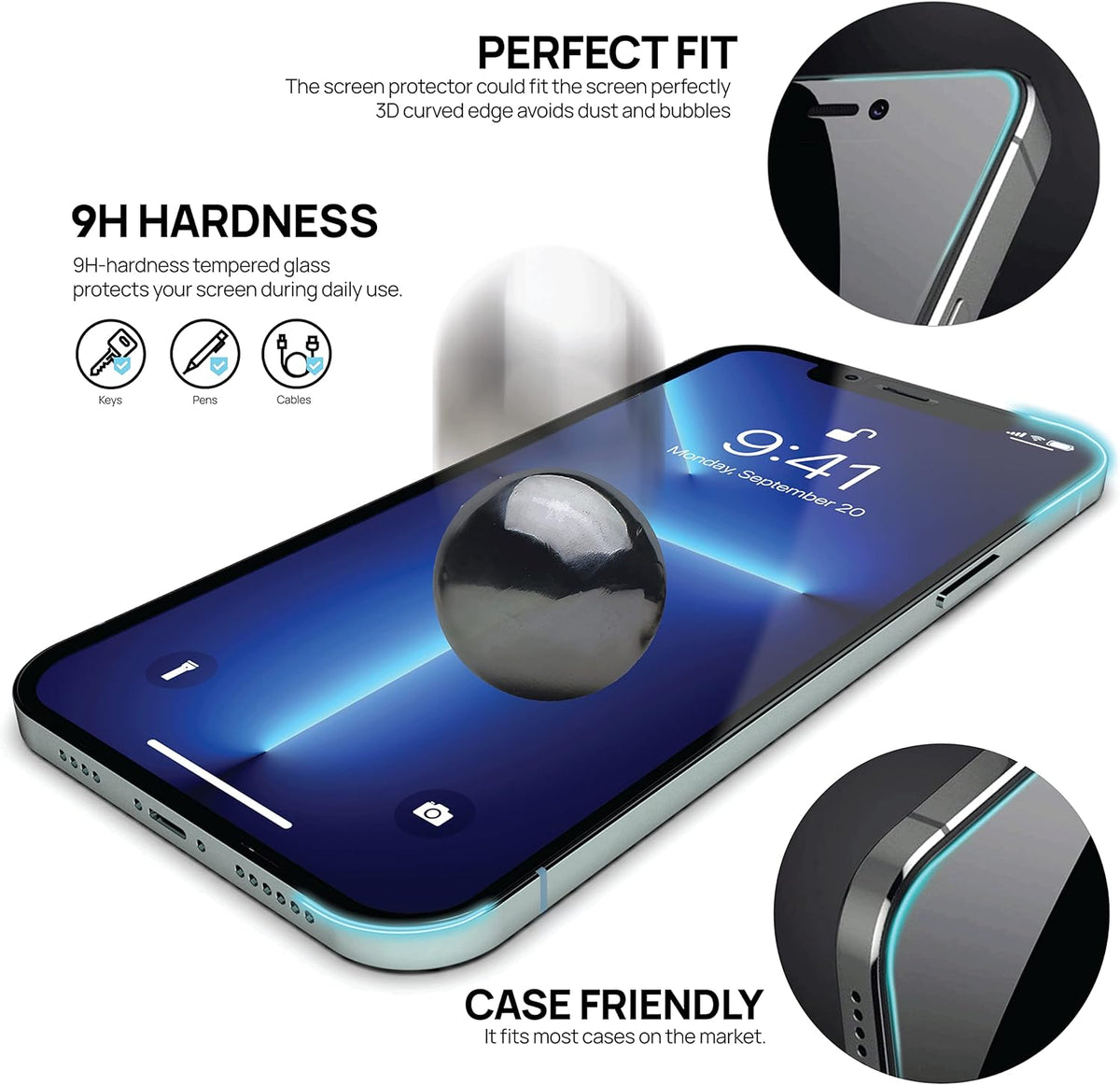 IceSword HD Clear Tempered Glass Screen Protector for iPhone 15 Pro Max (6.7 inch) 9H Hardness [Shatterproof]