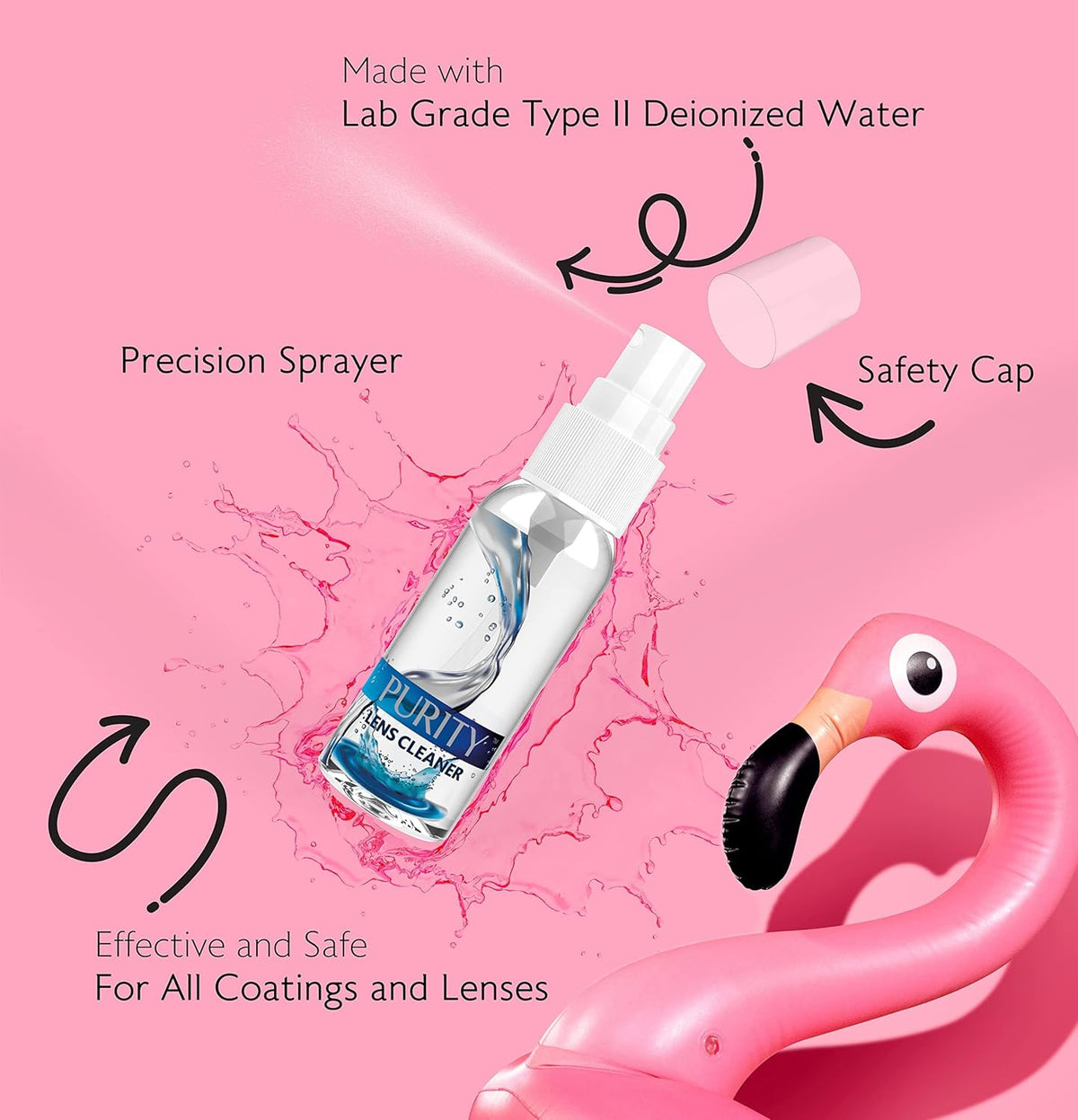 Purity Eyeglass Cleaner Family Pack - Multi-Size Lens Cleaner Kit - 1x1oz, 1x2oz, 1x4oz, 1x8oz Bottles + 4 Premium Microfiber Cloths - Safe for All Lenses, Eyeglasses, & Screens - Streak-Free Formula