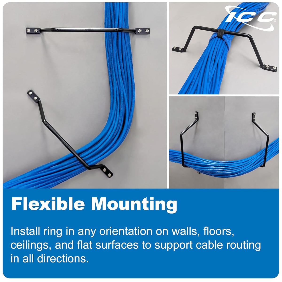 ICC 5" 25-Pack Plastic Cable Distribution D Ring, Non-Conductive Wall Cable Organizer, Cable Hanger & Wire Loop
