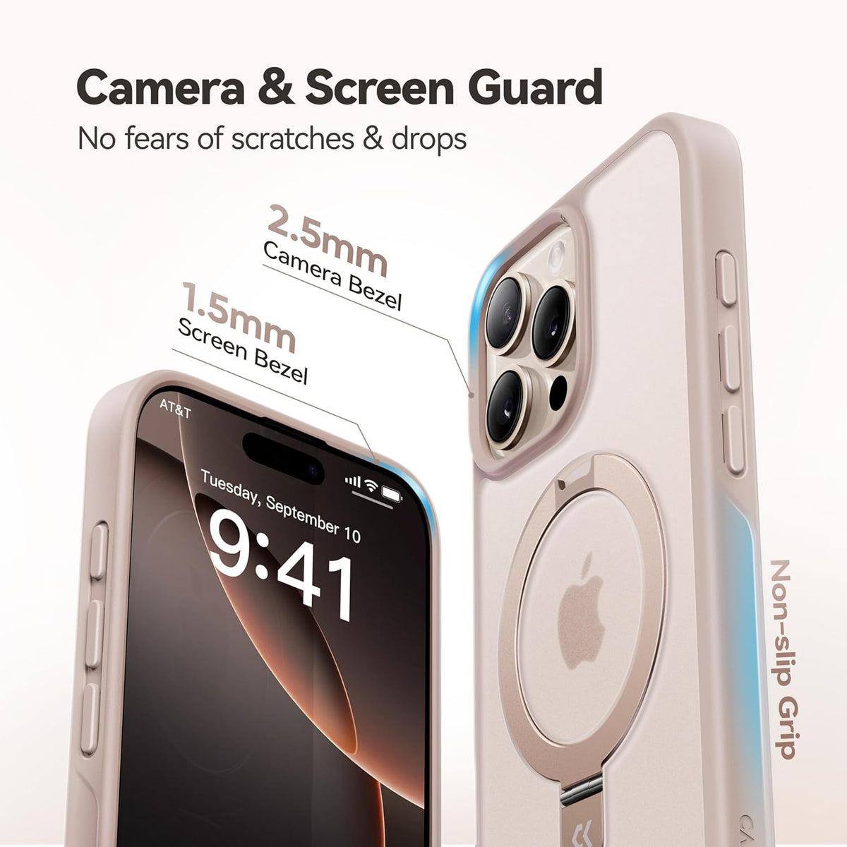 CASEKOO Designed for iPhone 16 Pro Case with Magnetic Invisible Stand [Military Drop Protection] [Compatible with MagSafe] Shockproof Slim Matte Translucent Case 6.3 Inch, Desert Gold