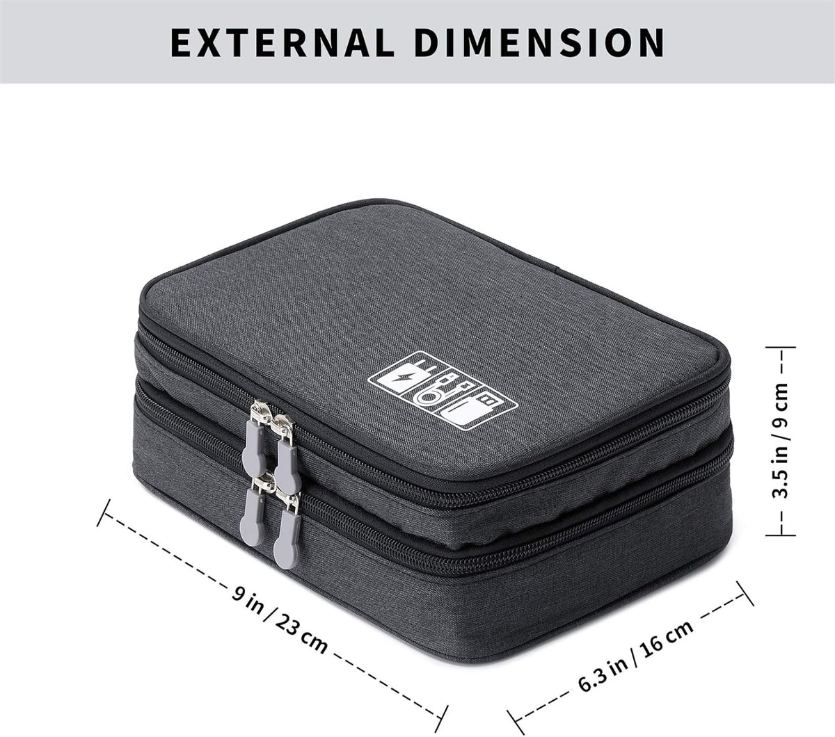 MIRLEWAIY Double-Layer Travel Cords Organizer Case for Electronic Accessories, Charger Cables, USB Sticks, Black