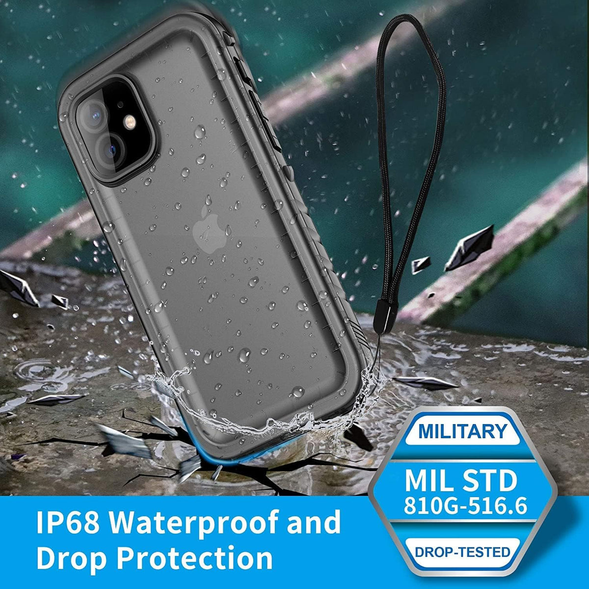 SPORTLINK Waterproof Case for iPhone 12, Full Body Shockproof Dustproof with Screen Protector, Black