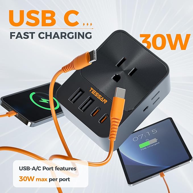 TESSAN USB C Charger Block 30W PD, 4 USB Wall Charger Fast Charging