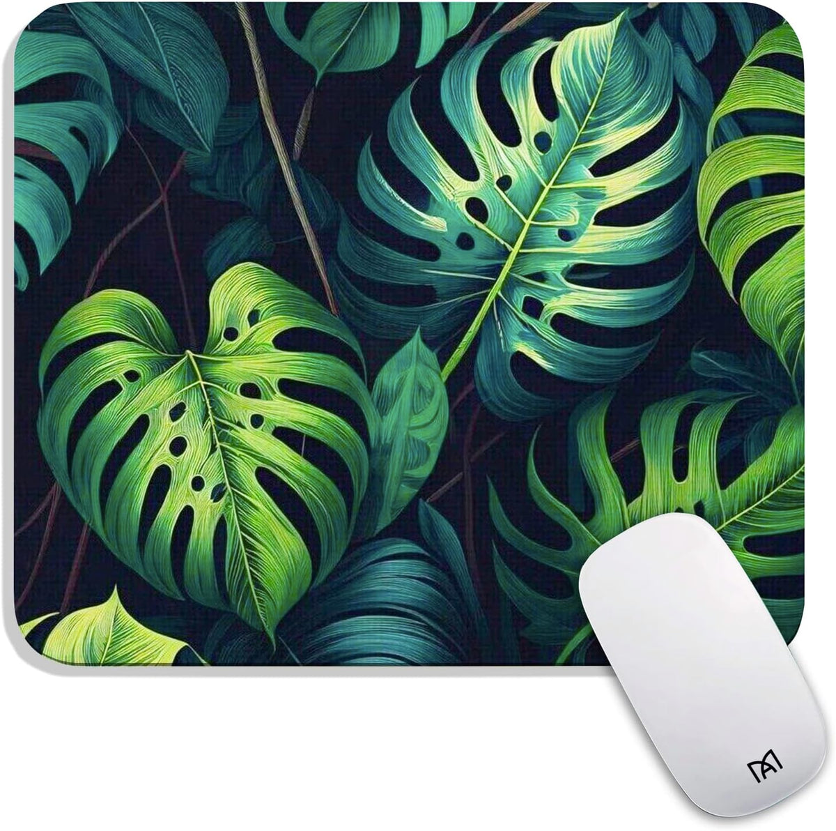 Square Mouse Pad Green Leaves, Personalized Premium-Textured Custom Mouse Mat Design, Washable Mousepad Cloth, Non-Slip Rubber Base Computer Mouse Pads for Wireless Mouse