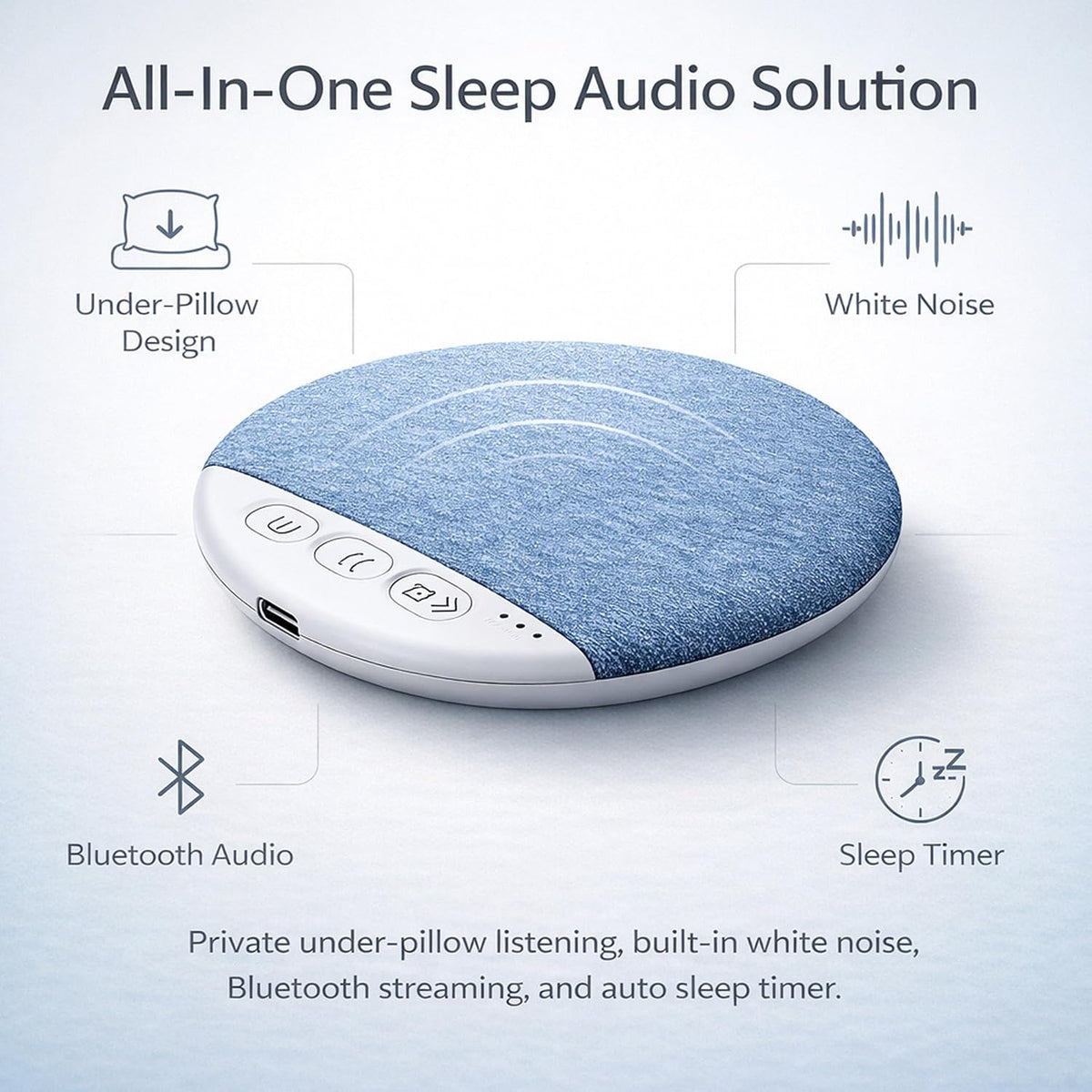 Generic S1 Bluetooth Pillow Speaker for Sleeping - Ultra Thin Pillow Speaker Bluetooth, Mini Portable White Noise Timer