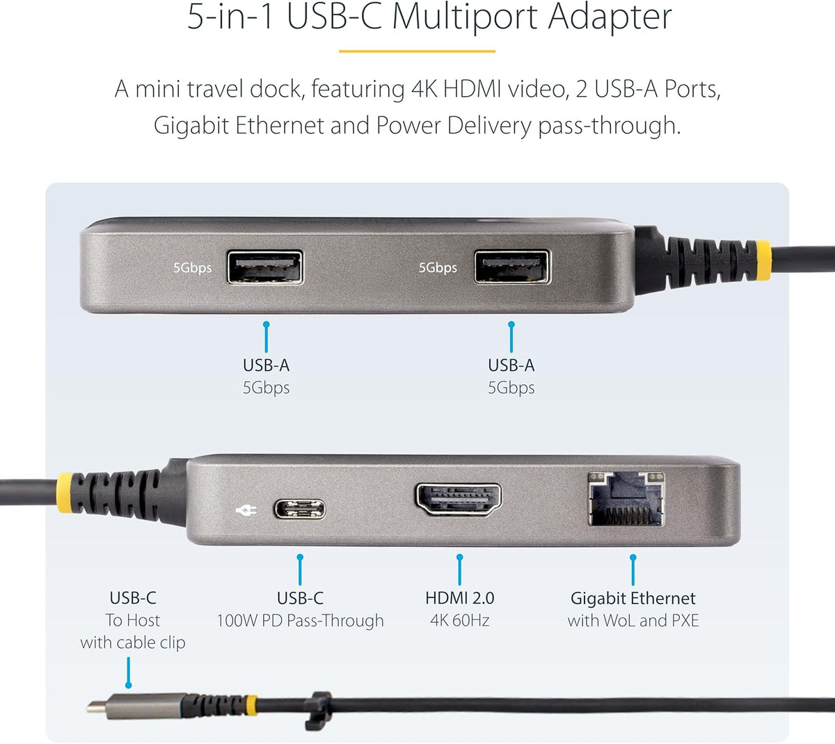 StarTech.com USB-C Docking Station for MacBook Pro M1 M2 M3 M4 and Windows, 4K 60Hz HDMI Video, HDR10, USB 5Gbps Hub, 100W Laptop Charging, GbE