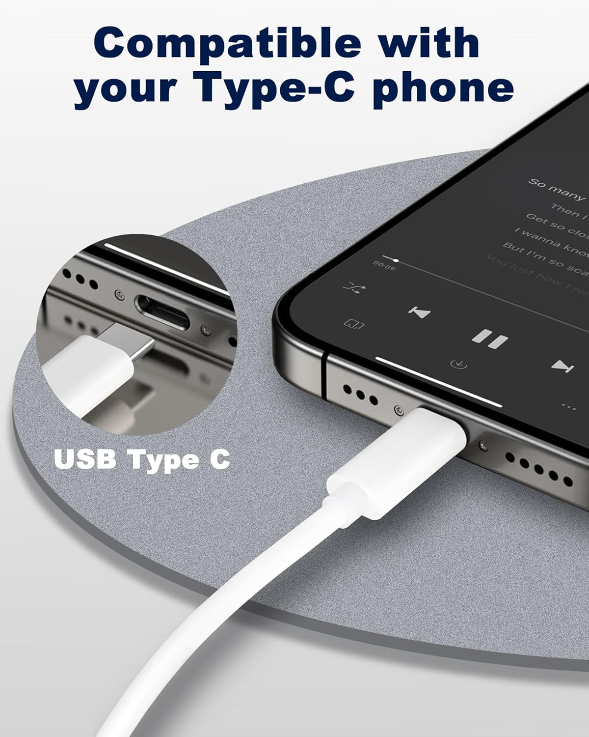 AUX to USB C, USB Type C to 3.5mm Audio Aux Headphone Jack Cable for iPhone 15 Pro Max, 3.3ft White