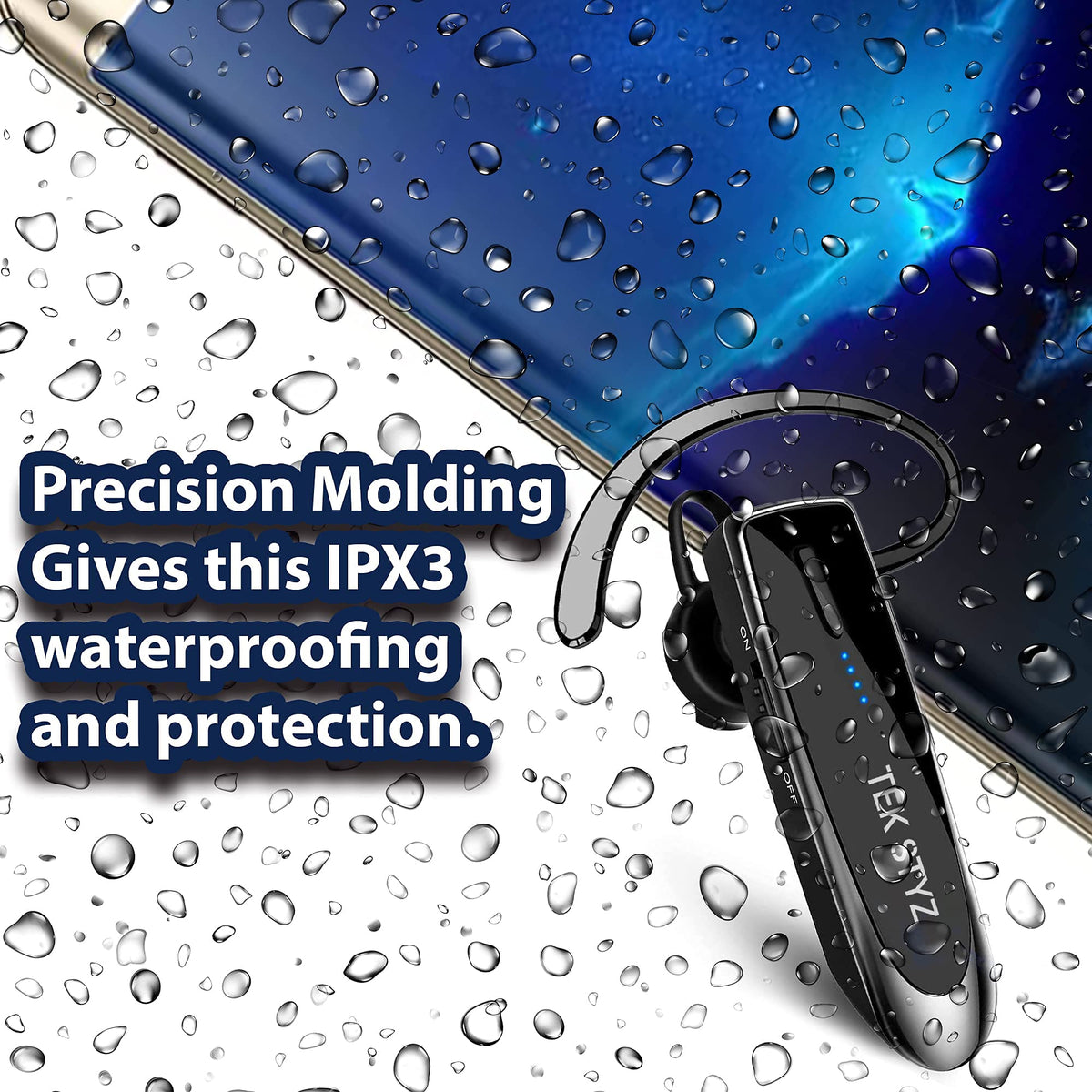 Tek Styz Bluetooth 5.3 Headset Compatible with Kyocera DuraXV Extreme Wireless Earpiece, IPX5 Waterproof, Dual Microphones, Noise Reduction, 60 Days