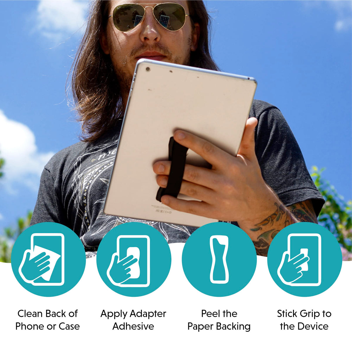 LOVEHANDLE Tablet/XL Grip for Most Tablets and Large Smartphones- Solid Silver