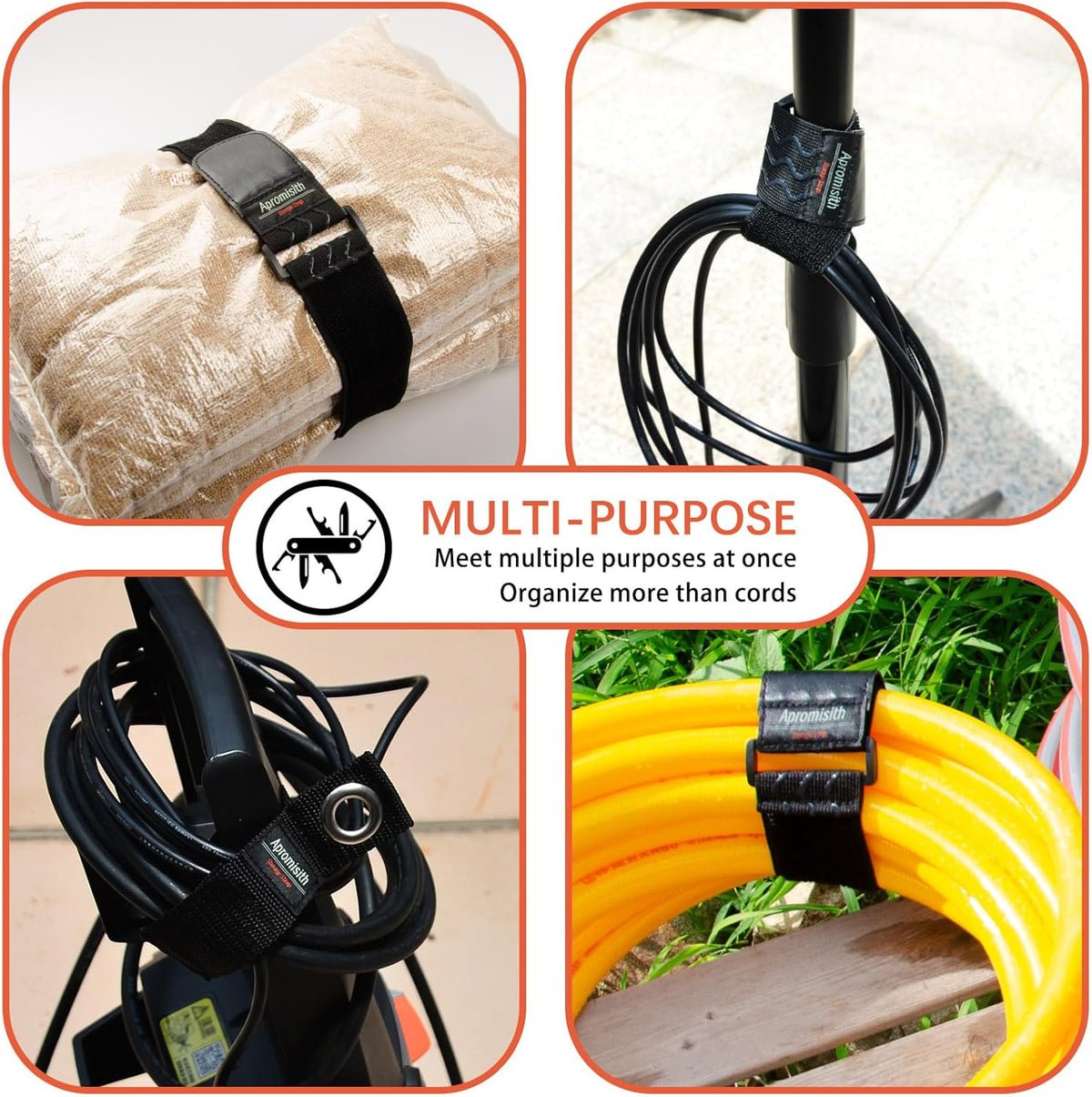 Elastic Hook and Loop Fastening Cable Strap, 12" (8 Pack) Silicone Anti-Slip Straps for Cord, Cable, Hose Organization