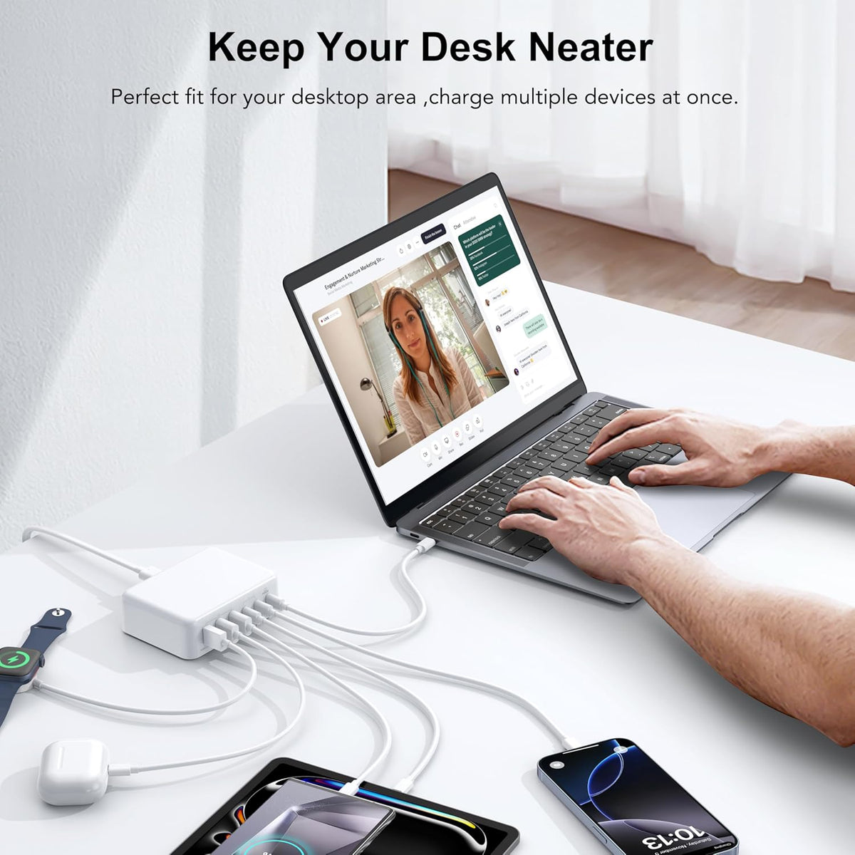 USB C Fast Charger, 150W 6 Port Desktop PD GaN Fast Charger Charging Station Block 65W USB C Laptop Power Adapter for MacBook Pro/Air iPad iPhone 16 15 14 13 Pro Max Galaxy S24 Note 20 Pixel