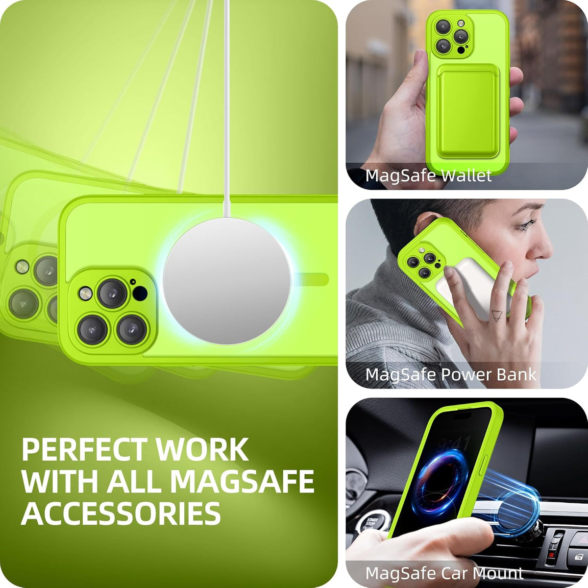 BERFY Magnetic for iPhone 14 Pro Max Case,Compatible with MagSafe,Built-in Privacy Screen Protector and Upgraded Camera Protection,Anti-Spy Full Body Shockproof Phone Case for 14 Pro Max, Bright Green