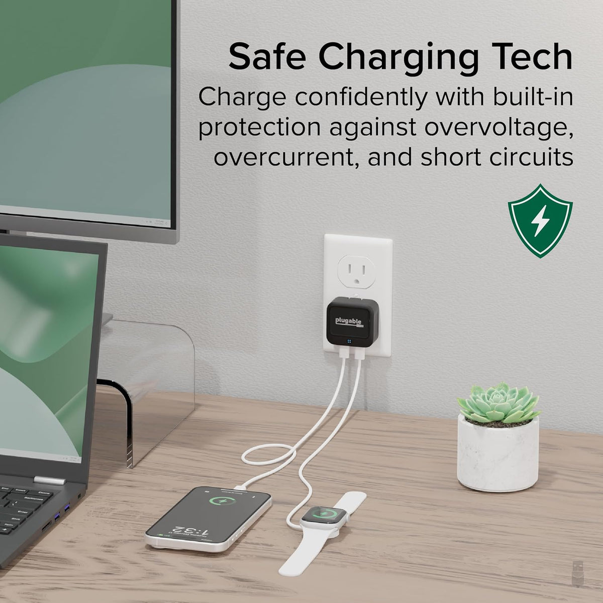 Plugable Dual USB C Wall Charger, 40W Foldable 2-Port Flat USB C Fast Charger Block, USB-C Power Adapter for iPhone 15,