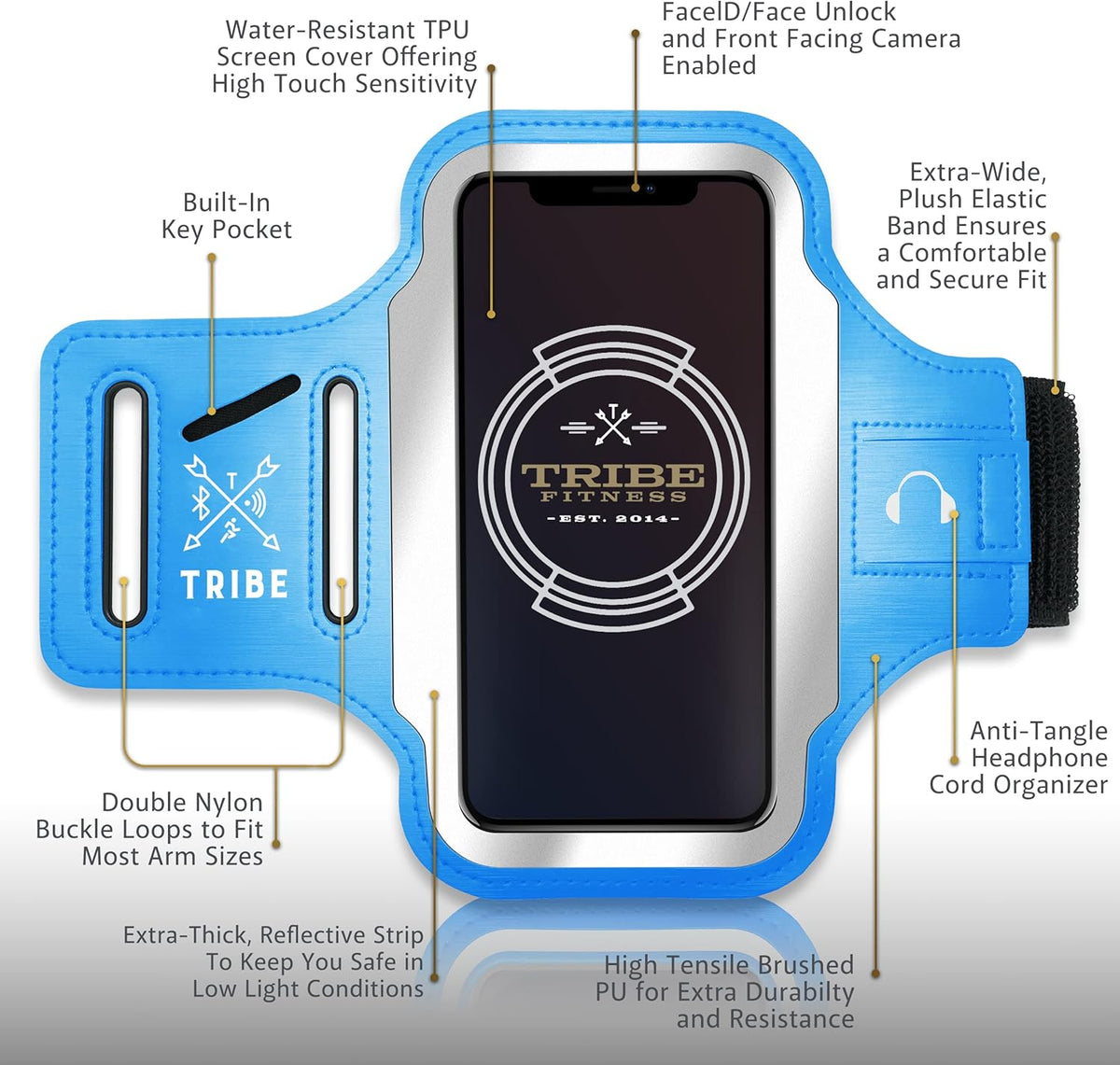 TRIBE Running Phone Holder Armband. iPhone & Galaxy Cell Phone Sports Arm Bands for Women, Men, Runners, Jogging, Walking, Exercise & Gym Workout. Fits All Smartphones. Adjustable Strap, CC/Key Pocket