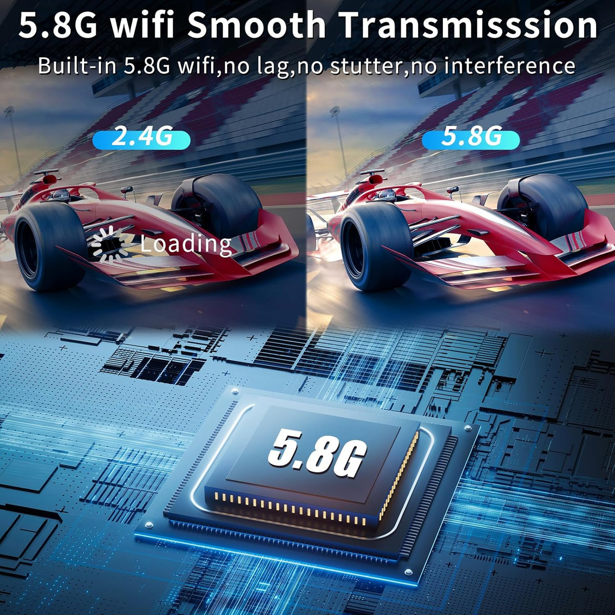 Wireless HDMI Transmitter and Receiver, 165ft/50m Wireless HDMI for 4K Decode Input 1080P Output, Plug&Play Portable 2.4G/5.8G for Video and Audio to Monitor from PC/Projector/TV Box