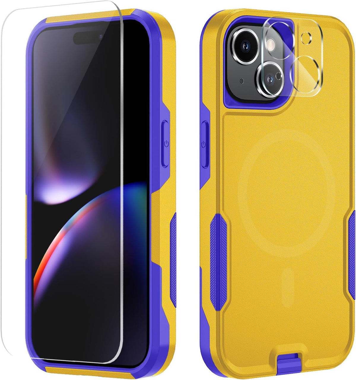 iPhone 15 Plus Magnetic Case - MIL-Grade Drop Tested, Tempered Glass Screen Protector, Yellow