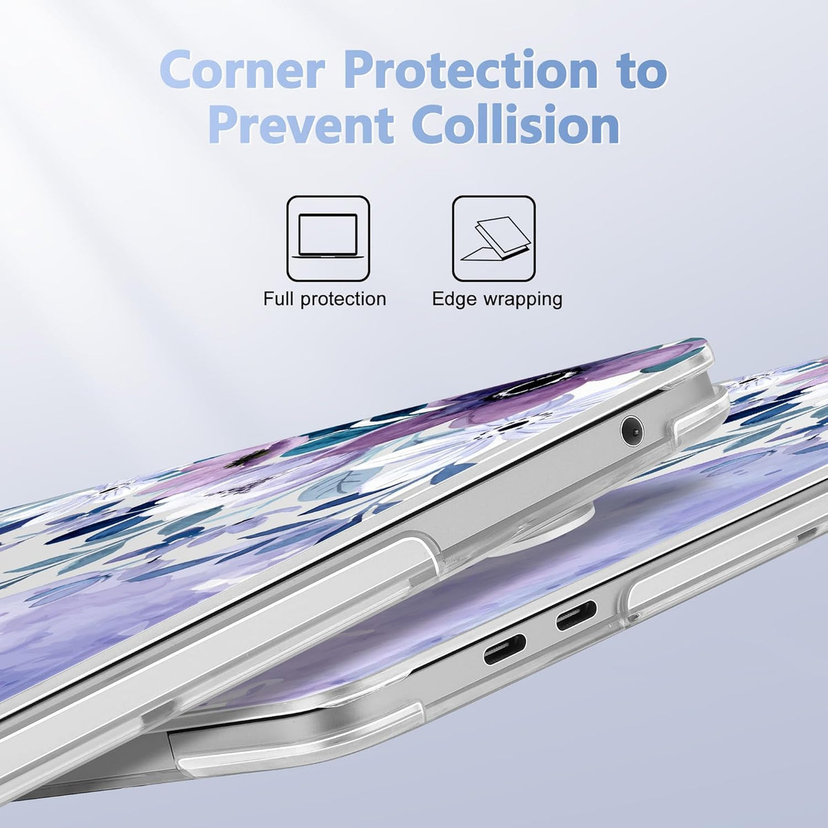 May Chen Compatible with MacBook Pro 13 inch Case 2022 2021 2020 Release Models A2338 M2 M1 A2251 A2289, Plastic Hard Shell Case for MacBook Pro 13 Inch with Touch Bar, Watercolor Purple Floral