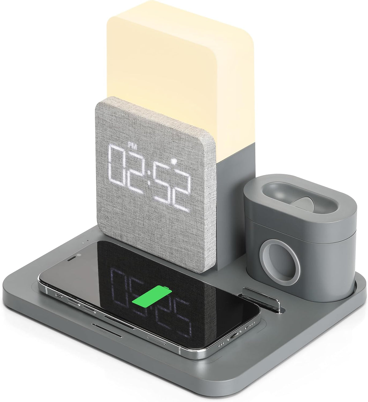 6 in 1 Fast Charging Station, 10W Wireless Charger with Alarm Clock and Night Light, Compatible with iPhone