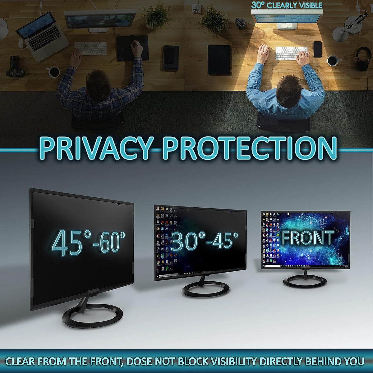 Premium Privacy Screen Filter for 23 Inches Desktop Computer Monitor. Screen Protector Size is 20 inch width x 11.3 inch height. Anti Glare and Anti Blue Light Protection