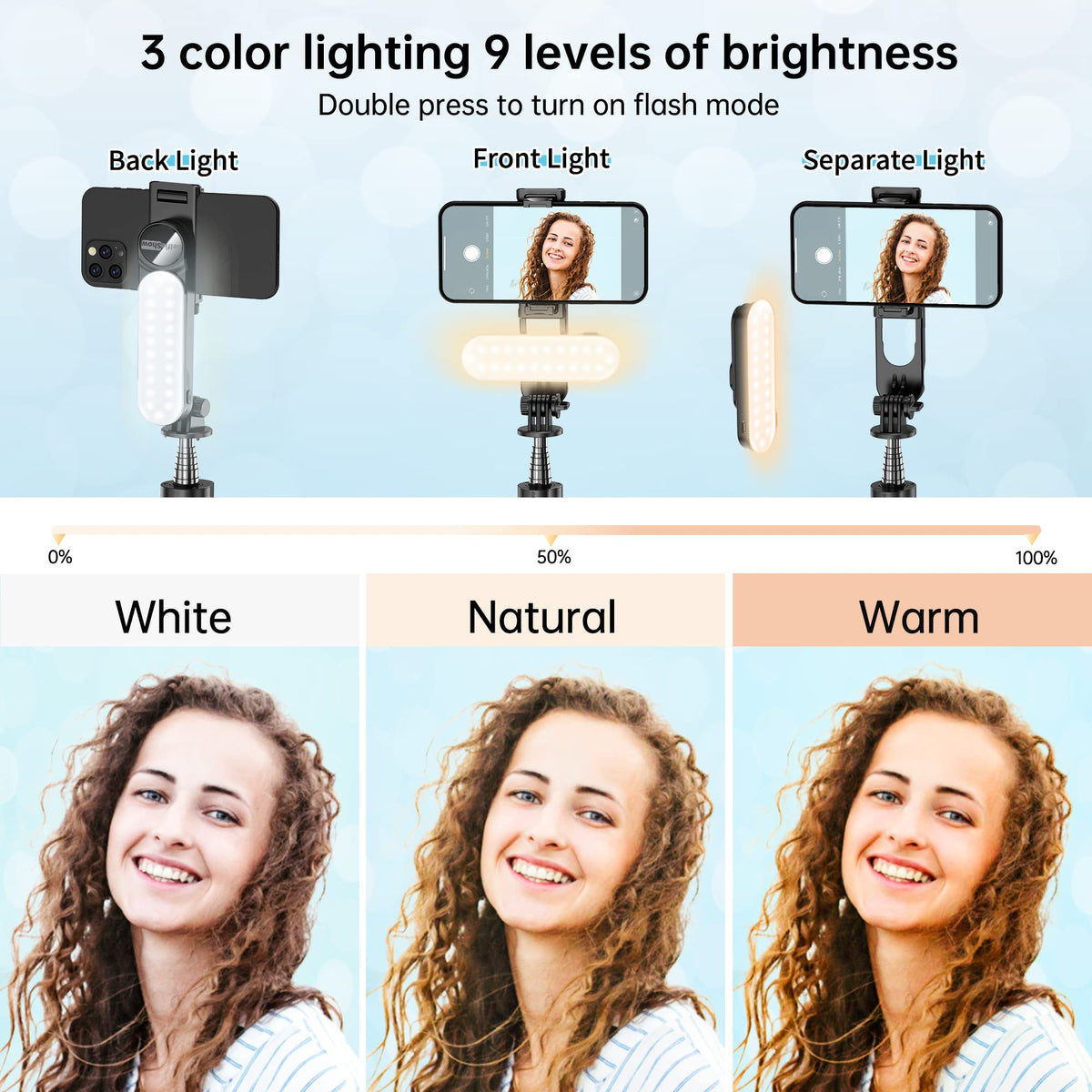 Stable Selfie Stick Tripod with Fill Light, 44 Inch Extendable Selfie Stick with Wireless Remote and Tripod Stand 360 Rotation for iPhone
