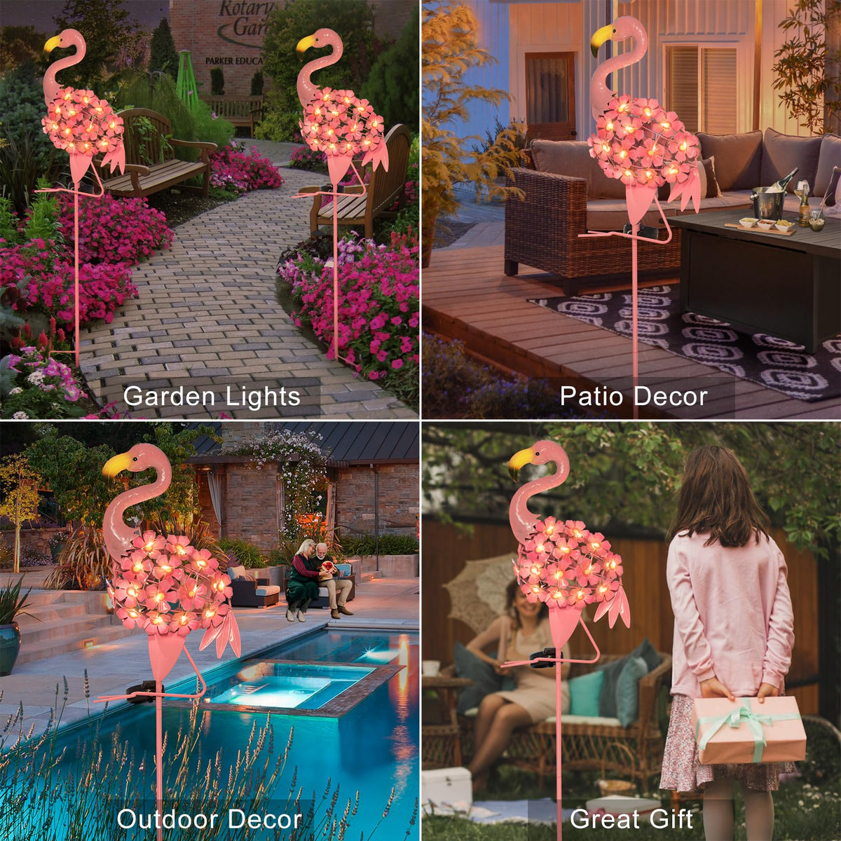 Homeimpro Garden Solar Lights Flamingo Yard Decor Gifts for Women Outdoor Decorations Stake Lights, Waterproof Warm White 27 LED for Lawn,Patio