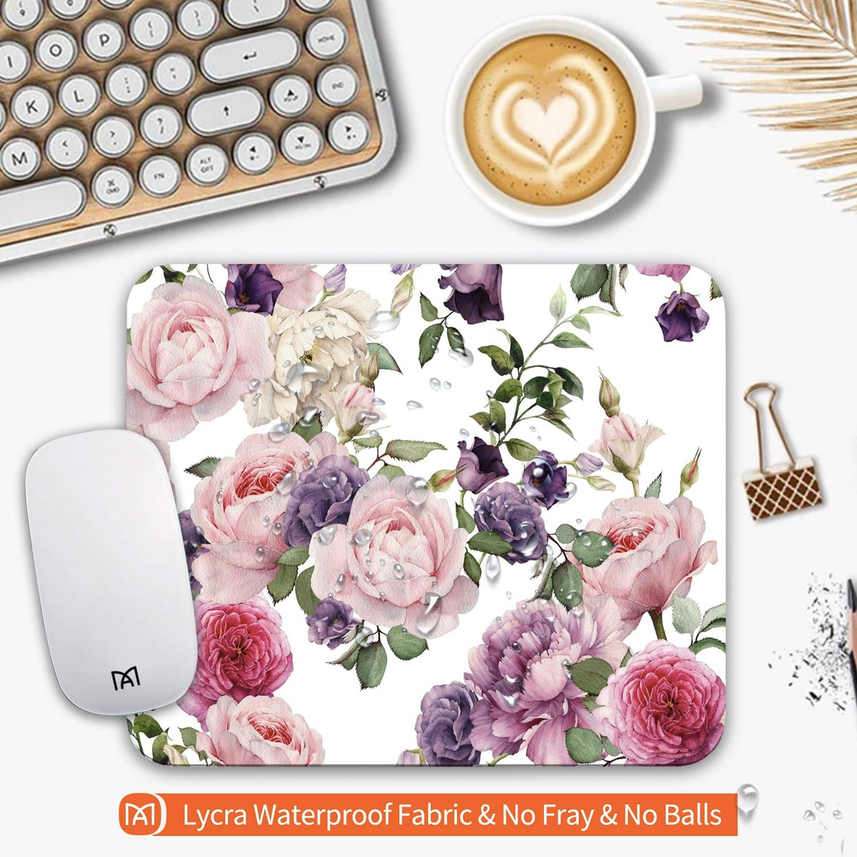 Square Mouse Pad Floral Roses,Personalized Premium-Textured Custom Mouse Mat Design,Washable Mousepad Cloth,Non-Slip Rubber Base Computer Mouse Pads for Wireless Mouse