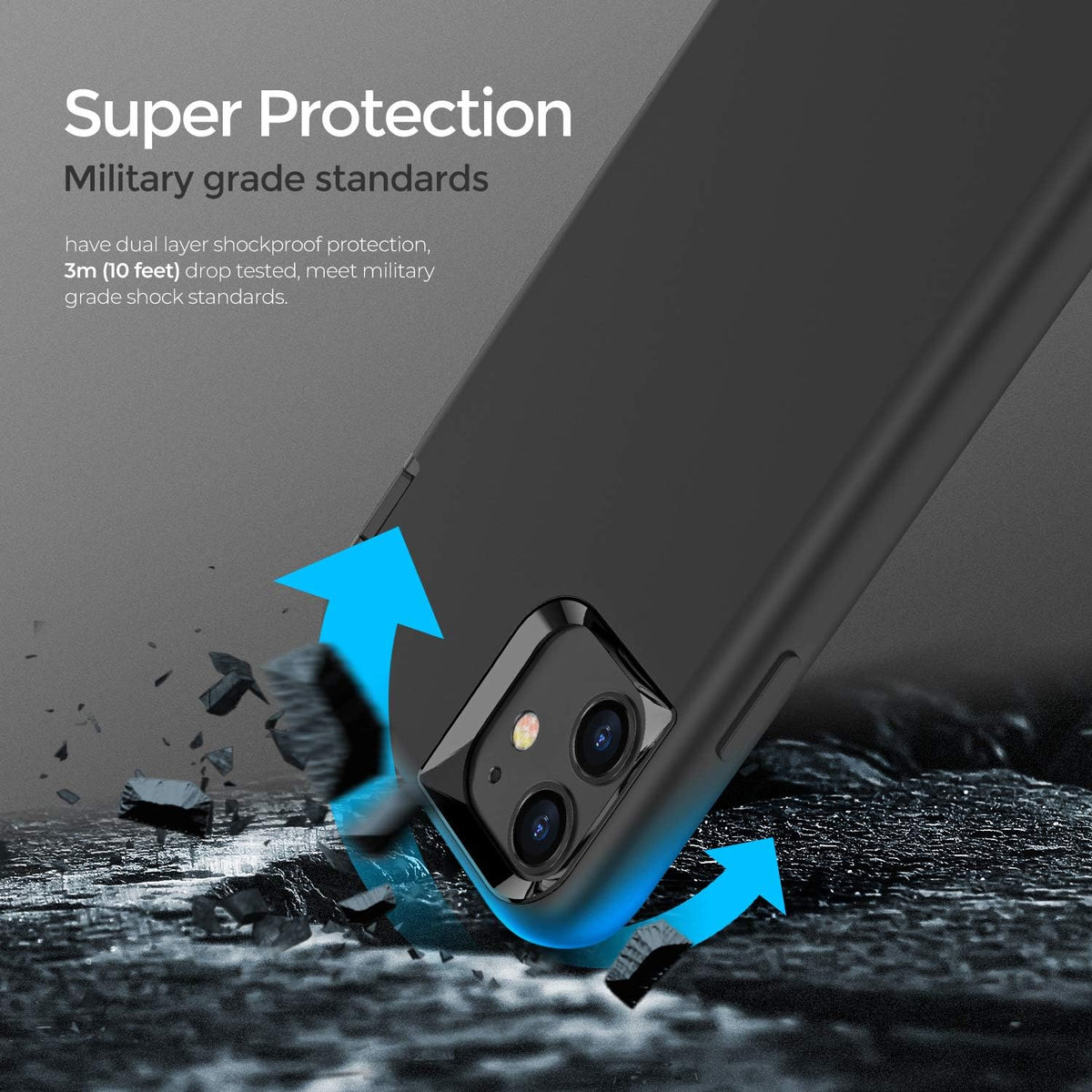 ORIbox Heavy Duty Shockproof Case for iPhone 11, 10 FT Military Grade Drop Protection, Black