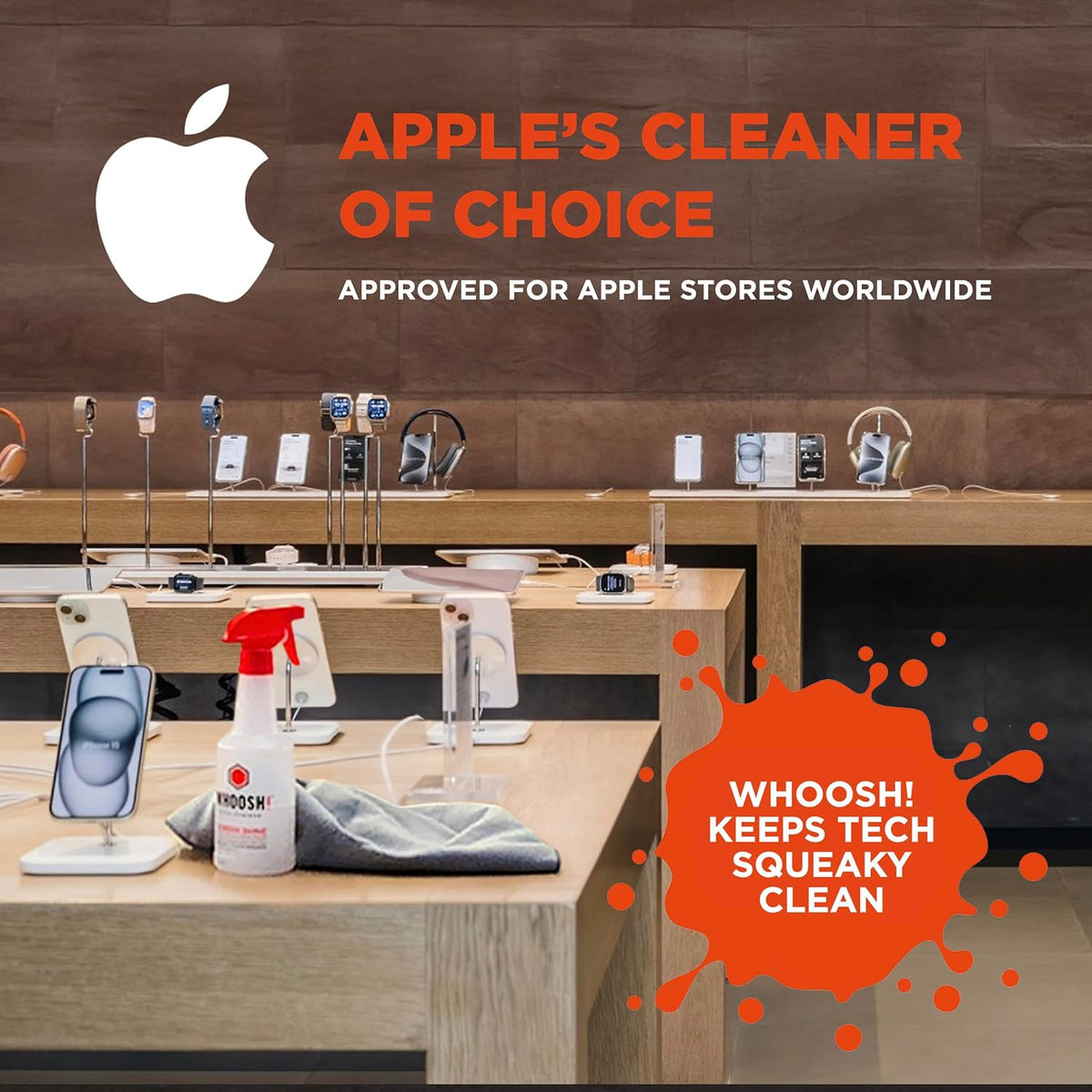 WHOOSH! Screen Shine Pro 16.9 fl oz Refillable TV Screen Cleaner with Microfiber Cloth - Streak-Free Cleaner for Flat Screen, OLED TV, LCD, Smart TV, and Monitors - Non-Toxic and Odorless Formula