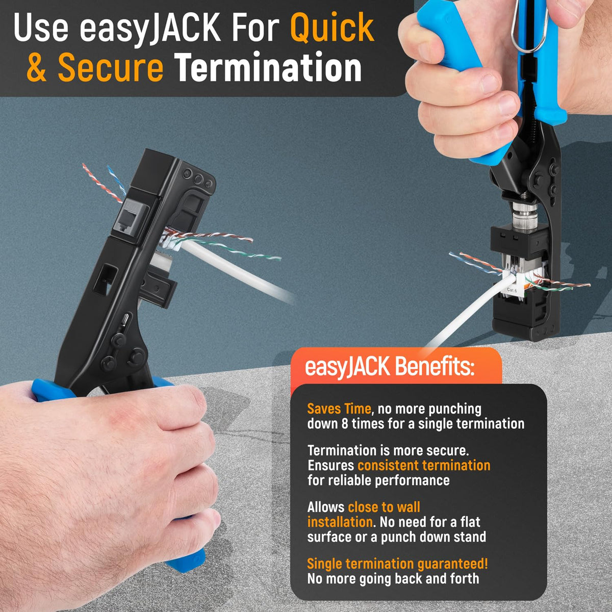 Everest 90° Angled RJ45 Cat6 Keystone Jacks 100-Pack in Gray - Slim Profile Female RJ45 Connectors - Cat 6 Keystone Jack - Compatible with 90° Angled Speed Termination Tool - easyJACK (B094WB91H3)