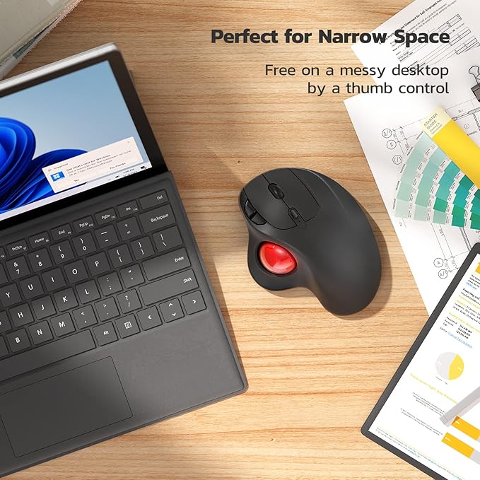 Nulea M501 Wireless Trackball Mouse Rechargeable Ergonomic Easy Thumb Control Precise &amp Smooth Tracking 3 Device Connection (Bluetooth or USB Receiver) Compatible for PC Laptop Mac Windows
