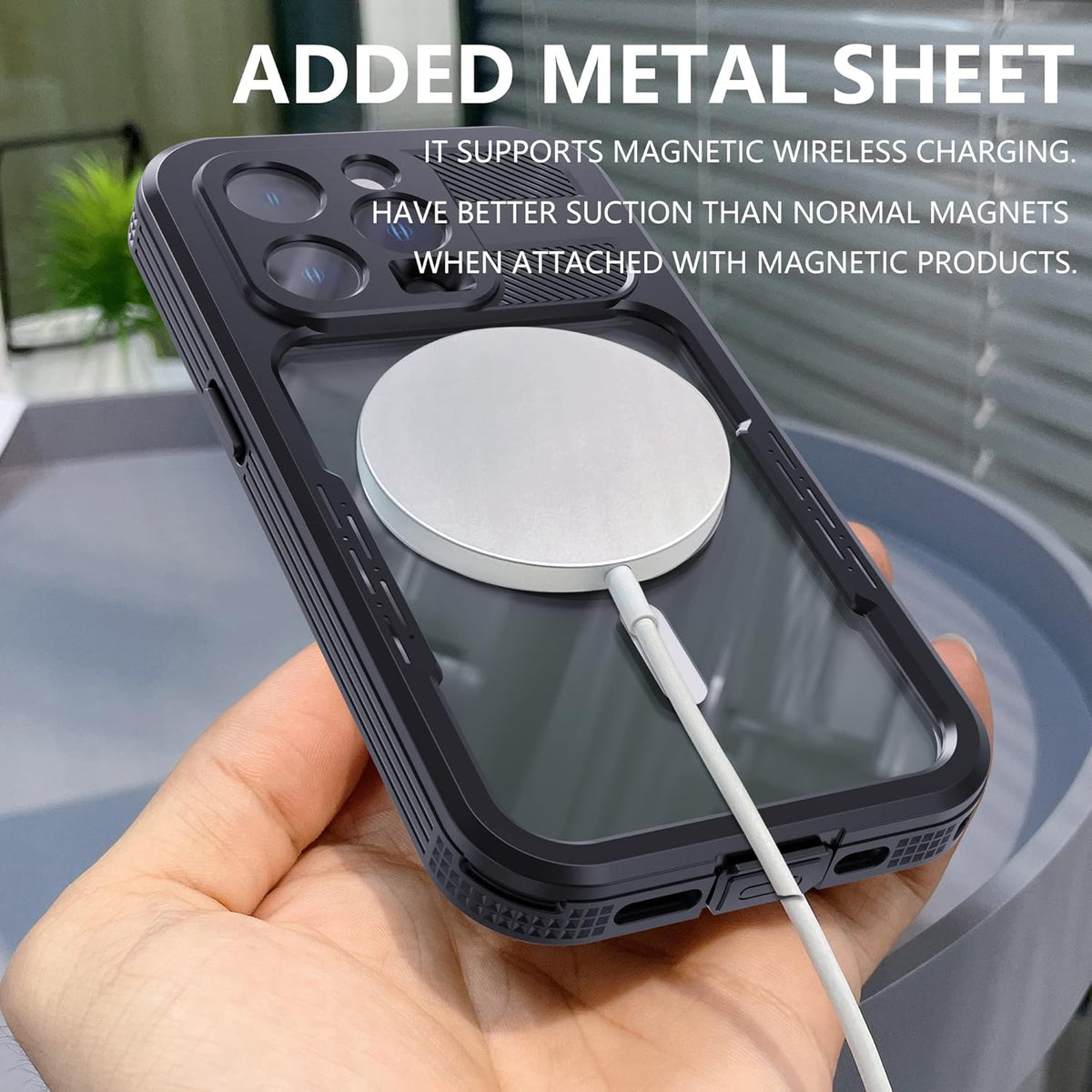 iPhone 14 Pro Max Waterproof Case with Screen Protector, Heavy Duty Protection Magnetic Case, Black