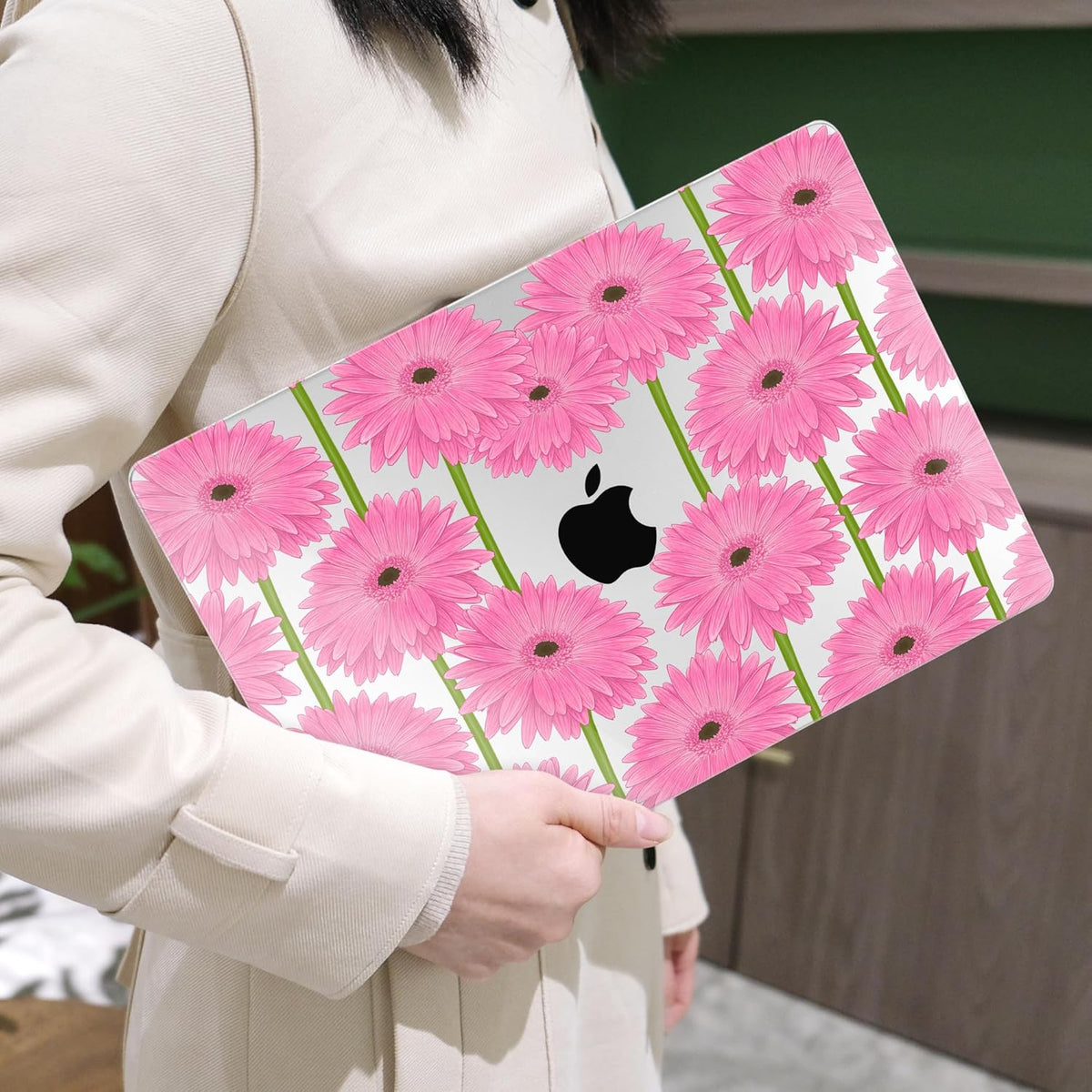 MEEgoodo for MacBook Air 13 inch Case 2021 2020 2019 2018 Released A2337 M1 A2179 A1932 with Touch ID, Plastic Hard Shell & Keyboard Cover Compatible with MacBook Air Case 13.3,Pink Gerbera Flower