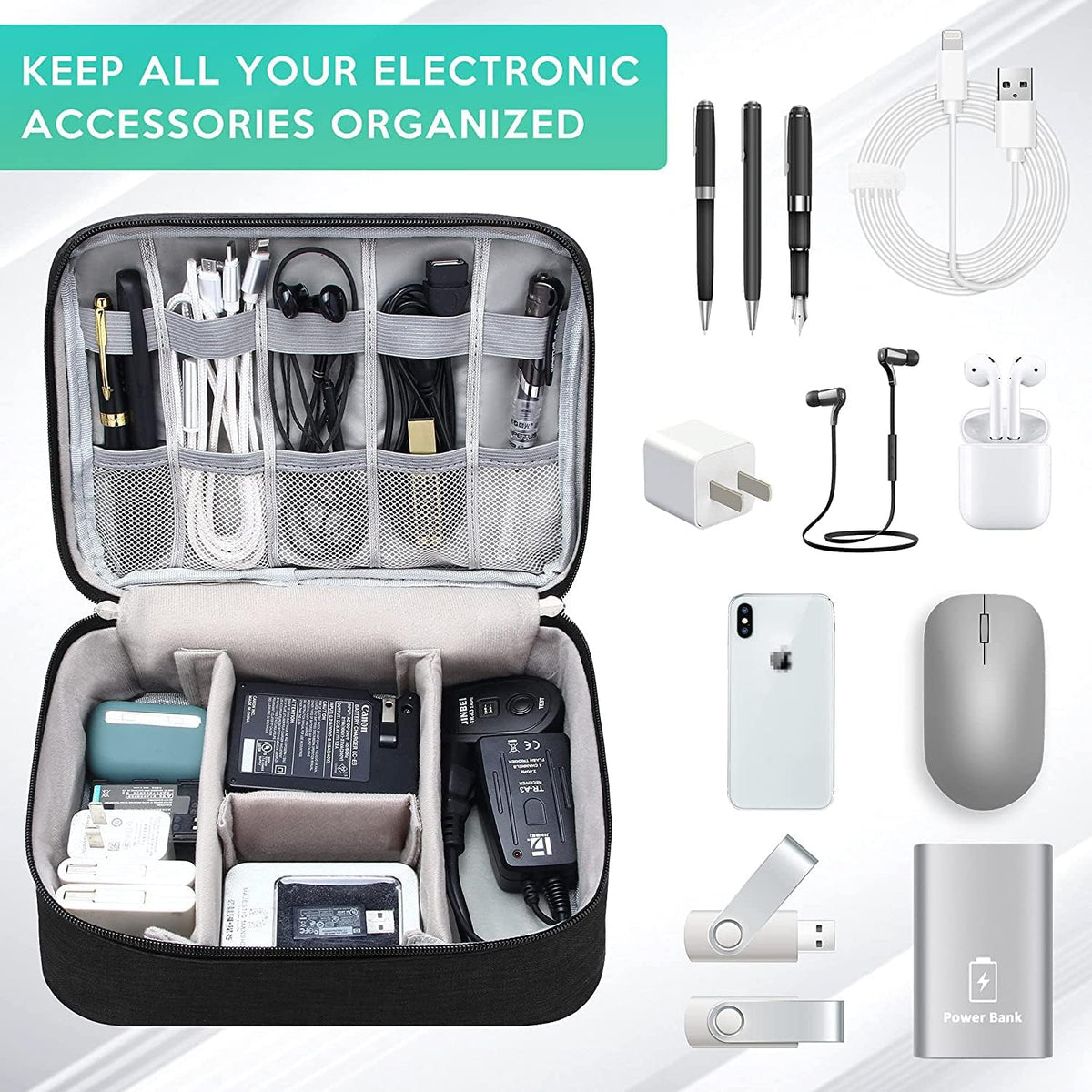 Electronics Organizer Travel Bag, Waterproof Portable Digital Storage Case for Cables & Accessories
