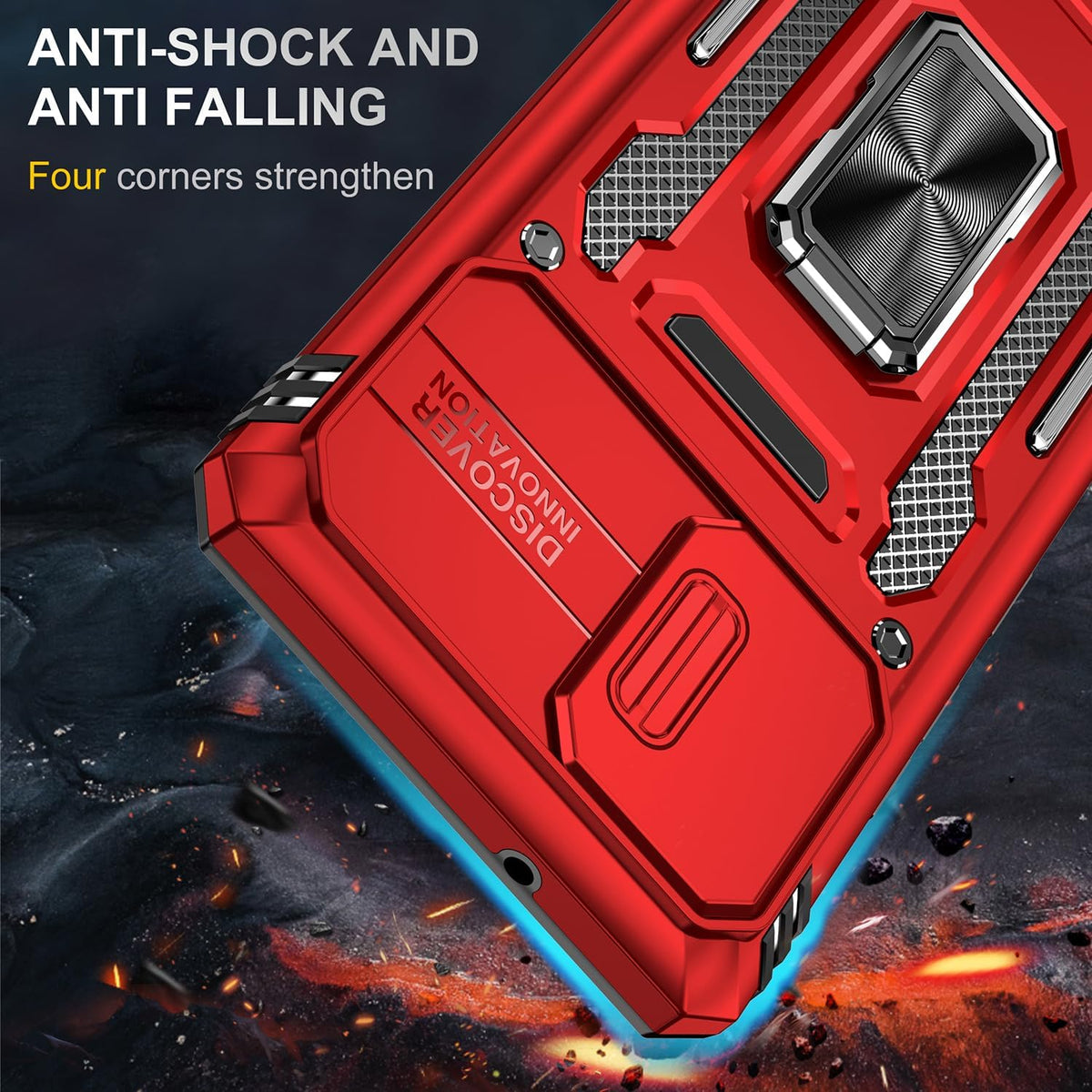 Samsung Galaxy A42 5G Case with Slide Camera Cover, Military Grade Shockproof Armor Heavy Duty Case - Red