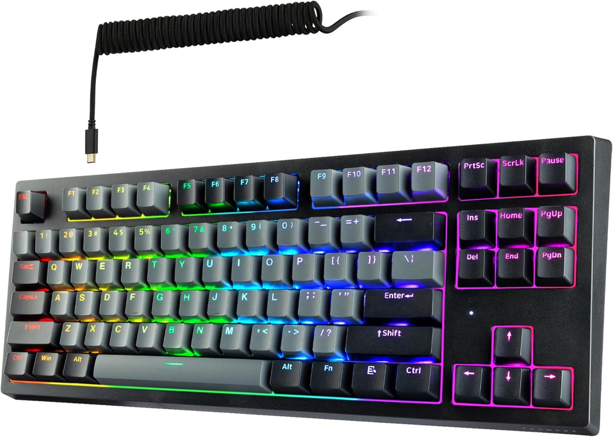 TECWARE Phantom+ Elite 87 Key RGB Mechanical Gaming Keyboard, LED Backlit, Universal Hot-Swap, Wired and Wireless, 3 Mode Connectivity, Thocky Sounding, Black Elite Wraith Brown
