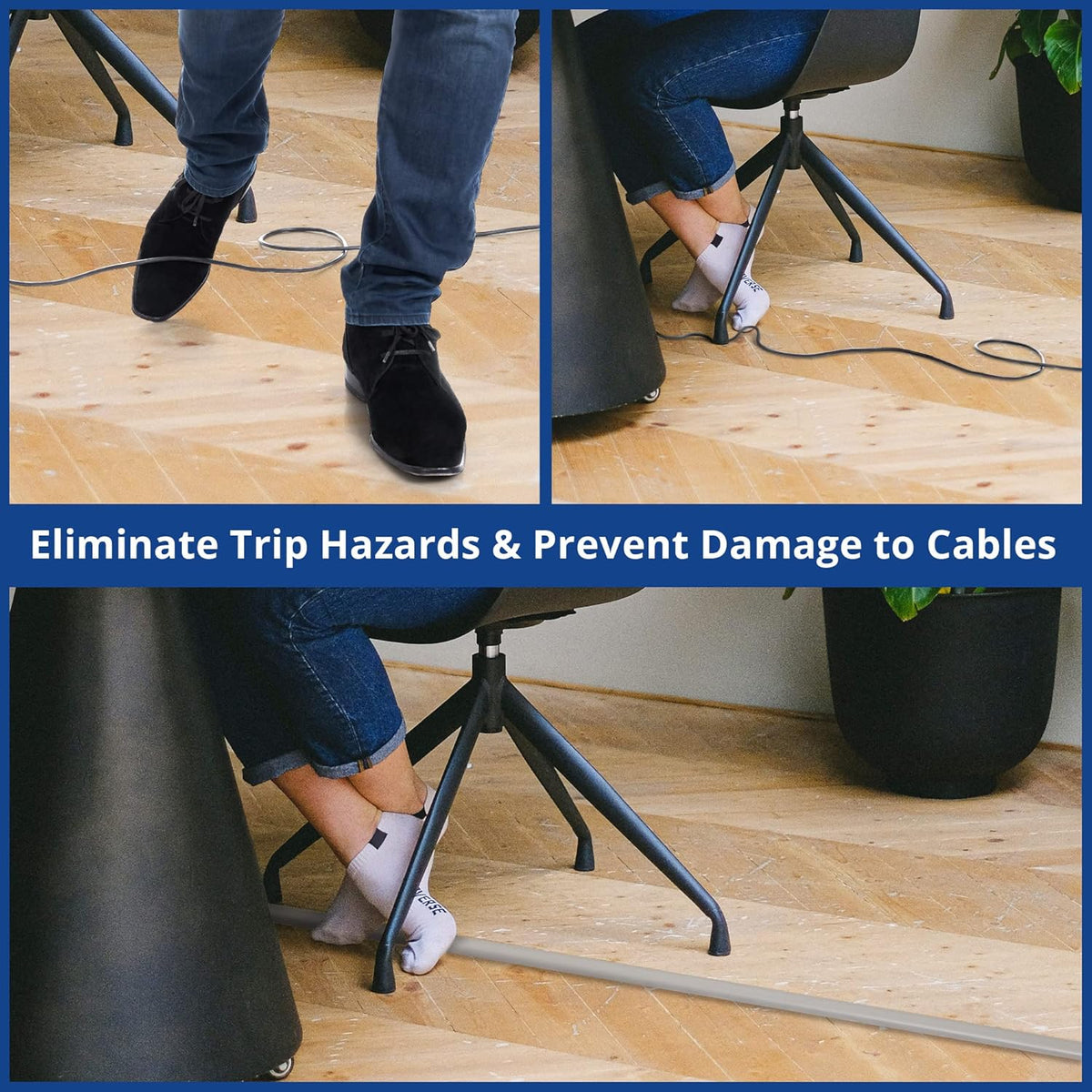 Floor Cord Cover 10ft, Grey Cable Management, Prevent Cable Trips, Cord Protector for Electric Power Cords
