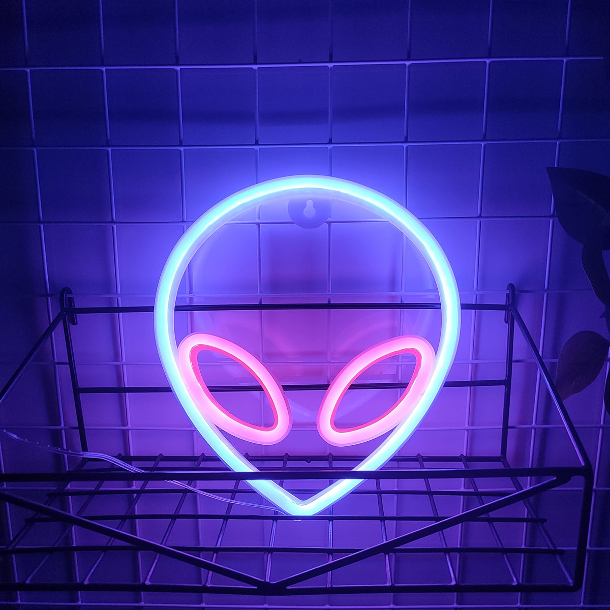 JYWJ Alien Neon Light,USB or 3-AA Battery Powered Neon Signs,LED Desktop Wall Decoration,Various Parties,Decoration Of Business Premises(Blue+Pink)