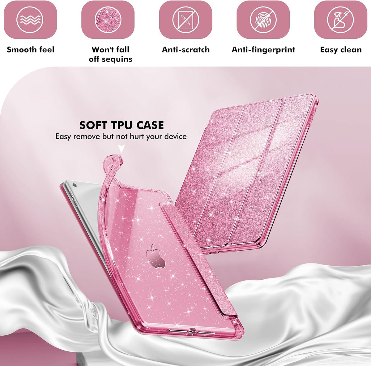 INFILAND 6th/5th 9.7 Inch 2018/2017, 2 Case for iPad Generation iPad Air Cute Glitter Clear Protective Cover for Kids