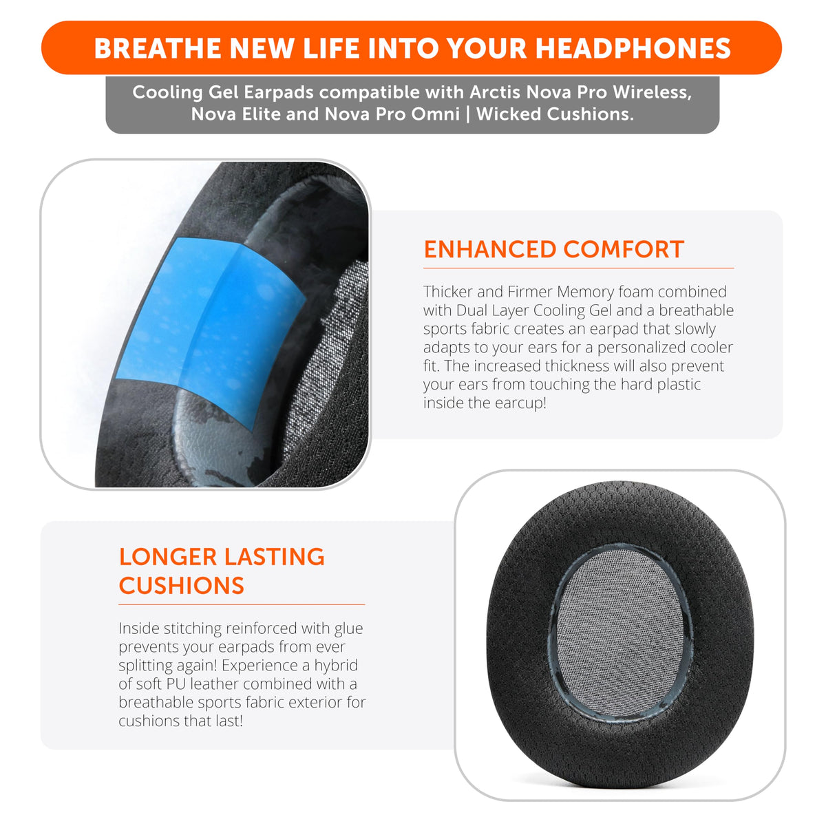 WC Modkit V2 Nova Pro Wireless, Pro Omni, & Elite - Gel Earpads, Extra-Wide Headband, & Side Plates for Arctis Nova Pro Wireless, Nova Elite & Nova