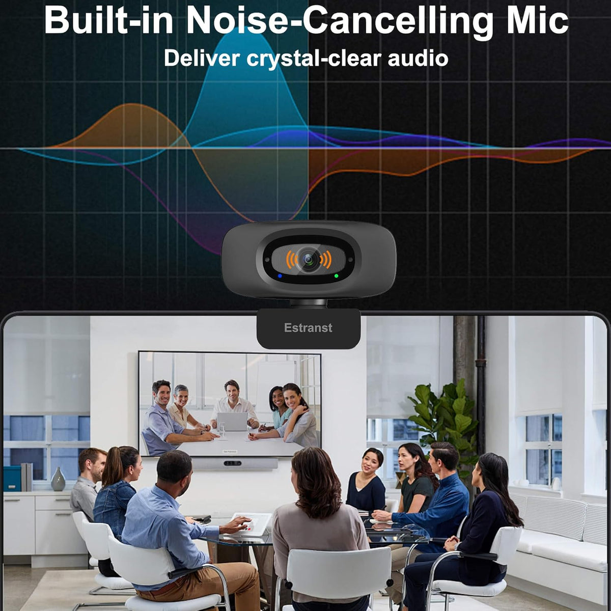 2K Quad HD Webcam with Privacy Cover & Noise-Canceling Microphone & USB C Adapter, Video Web Streaming Camera for PC Computer Desktop Laptop Mac Zoom Teams &More, 2pcs Cable Organizer