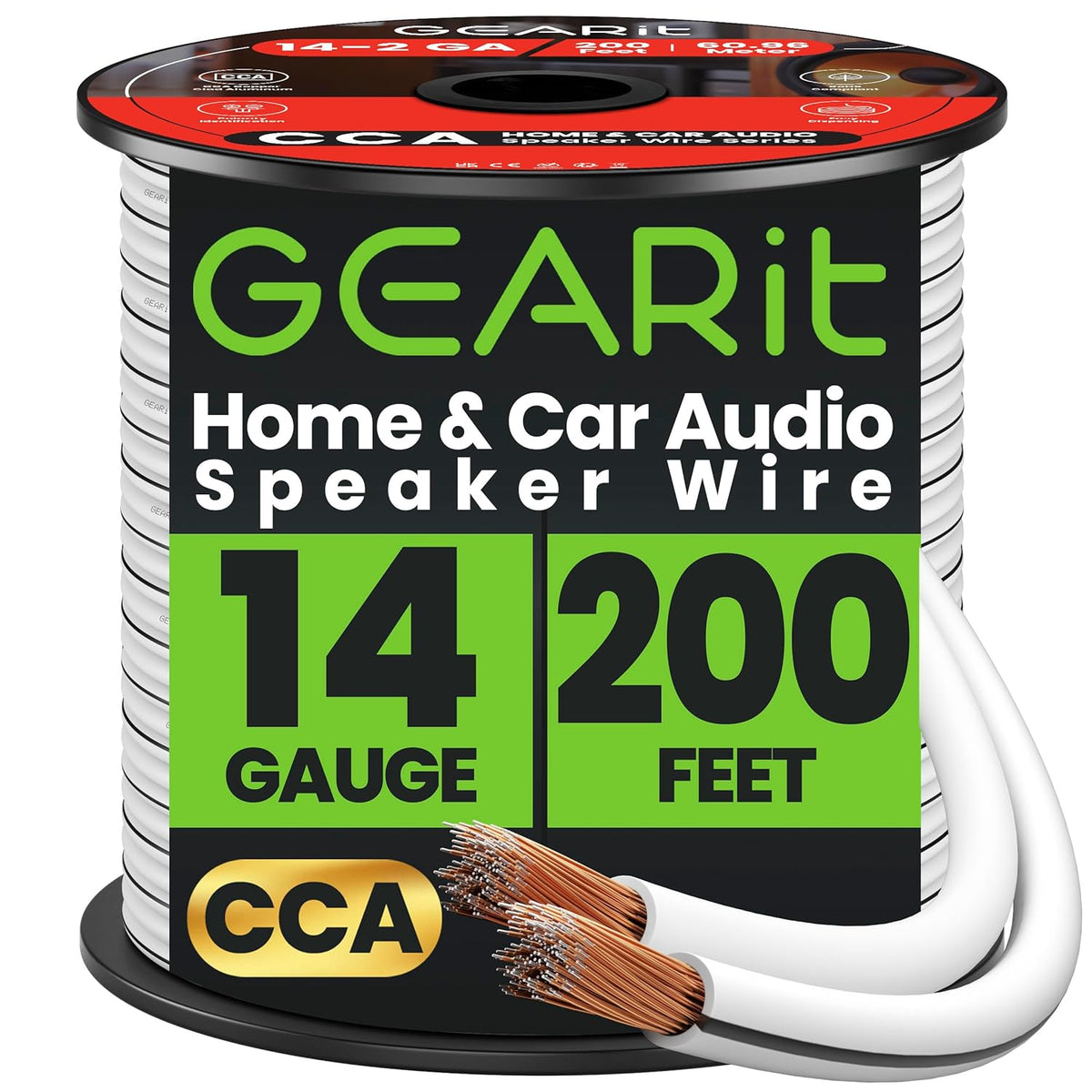 14AWG Speaker Wire, GearIT Pro Series 14 AWG Gauge Speaker Wire Cable (200 Feet / 60.9 Meters) Great Use for Home Theater Speakers and Car Speakers White