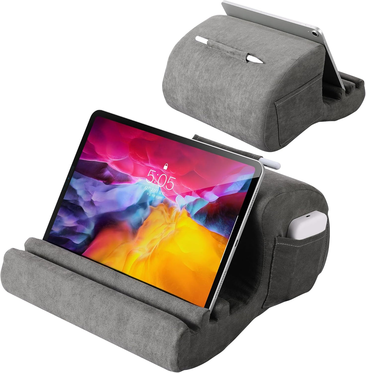 CreaDream Tablet Pillow Stand, Pillow Pad for IPad, Tablet Holder for Bed, Lap and Desk with 3 Viewing Angles, Tablet Accessory Compatible with 4-13 inch Kindle, Galaxy Tab, E-Reader (Gray)