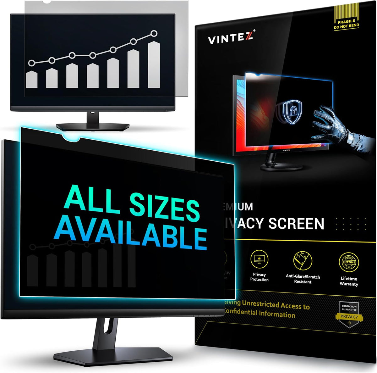 VINTEZ 34 Inch 21:9 Privacy Screen for Computer Monitor and Laptop - Anti Glare Protector Film Blue Light Filter Eye Protection - Computer Screen Privacy Shield, [1 Pack]